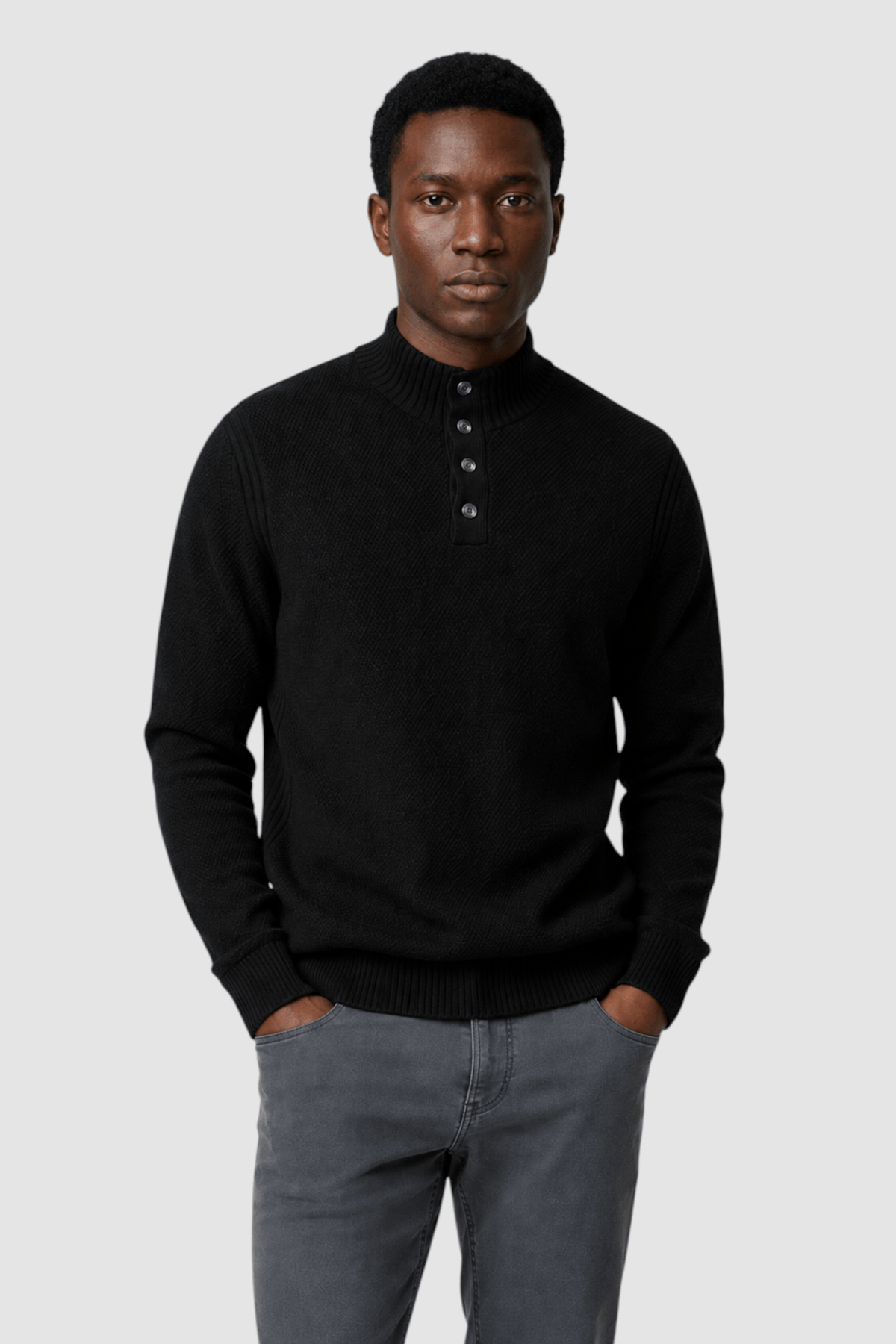 Nolan Button-Placket Mock Neck Sweater