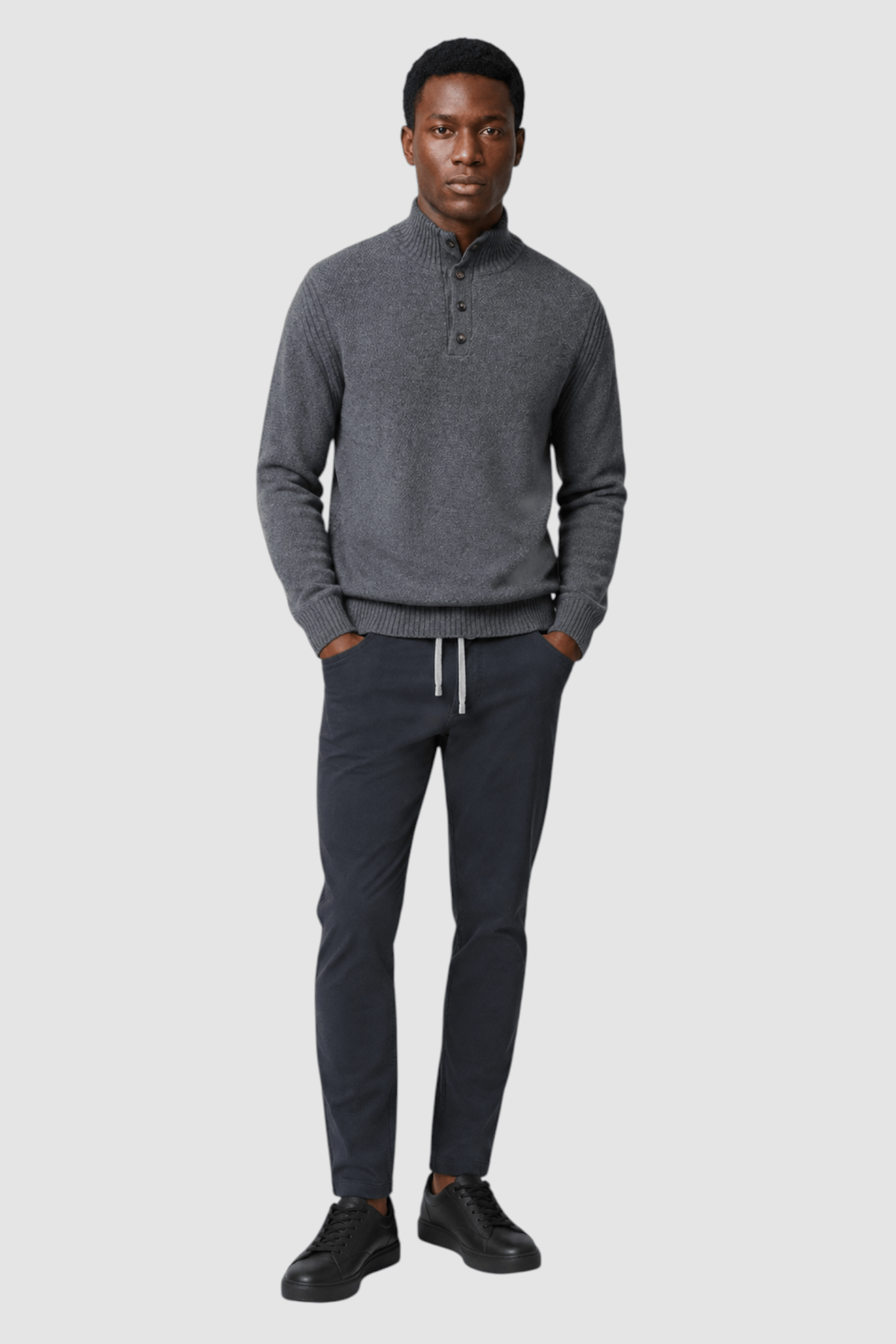 Nolan Button-Placket Mock Neck Sweater