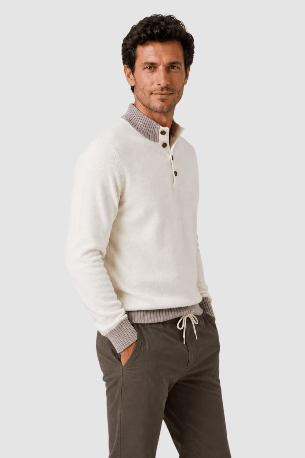 Tate Contrast-Trim Mock Neck Sweater