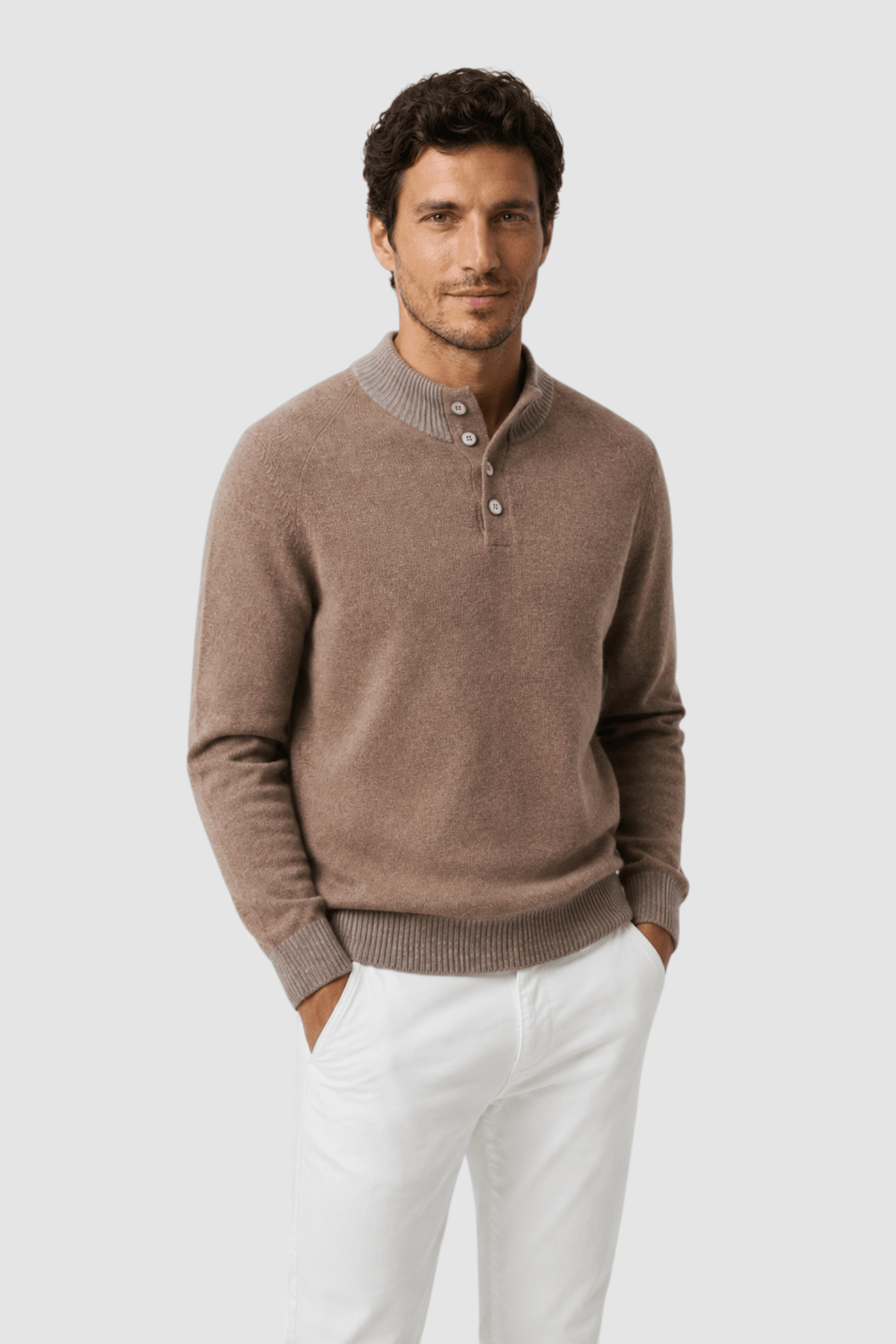 Tate Contrast-Trim Mock Neck Sweater
