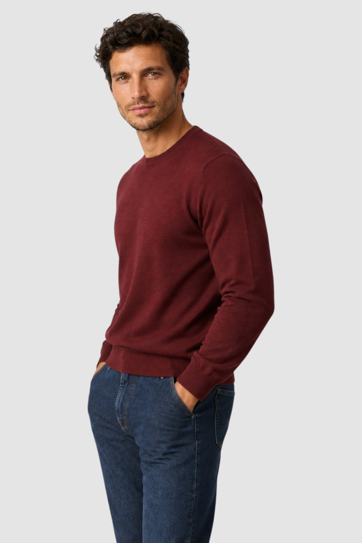 Merino Wool Solid Crew Neck Sweater