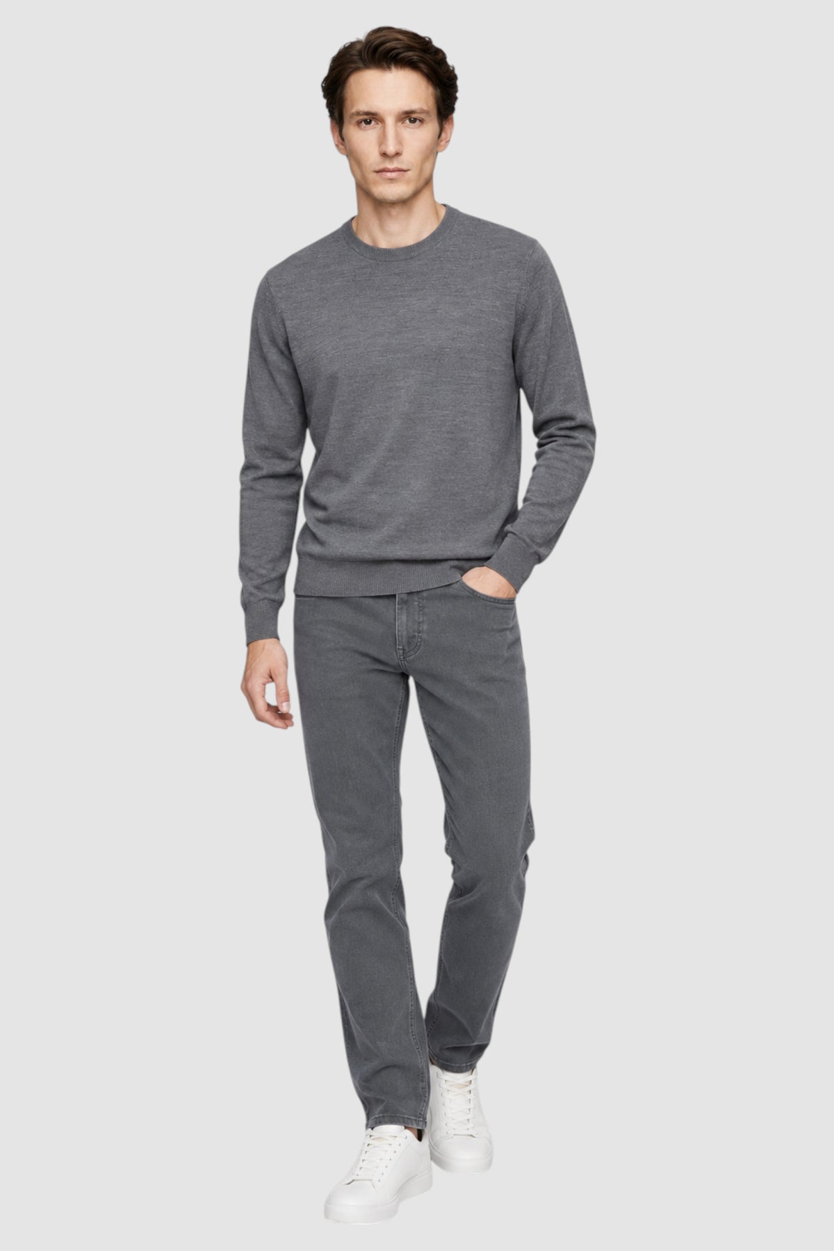 Merino Wool Solid Crew Neck Sweater