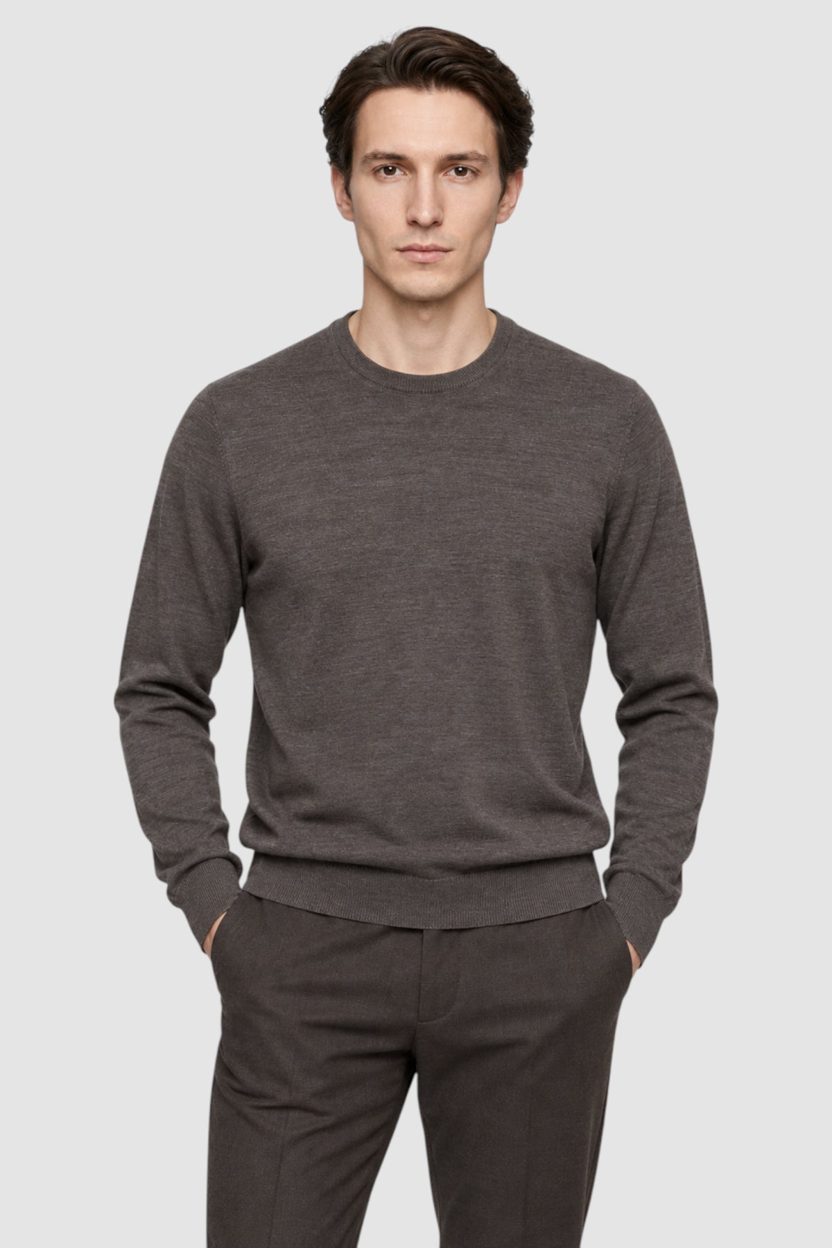 Merino Wool Solid Crew Neck Sweater