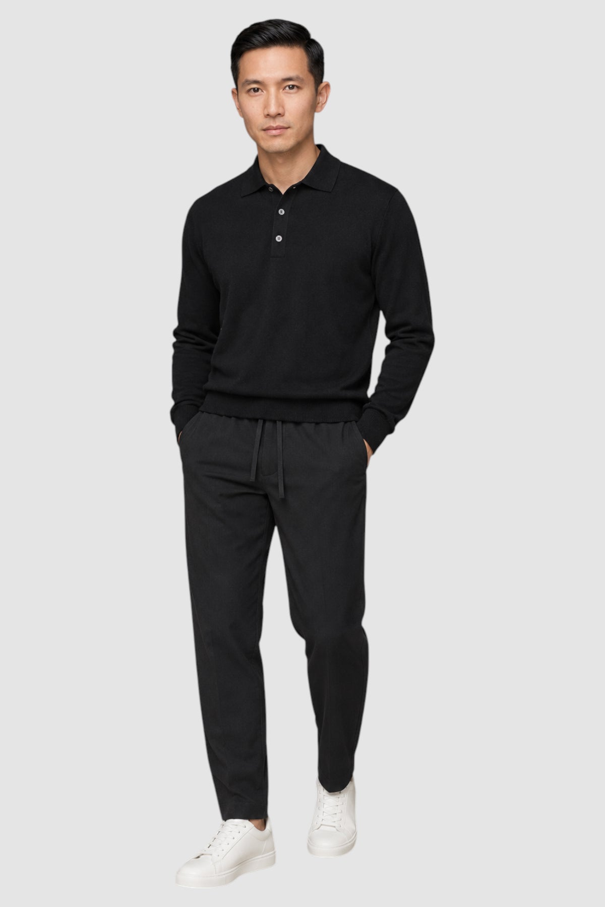 Merino Wool Solid Polo Sweater