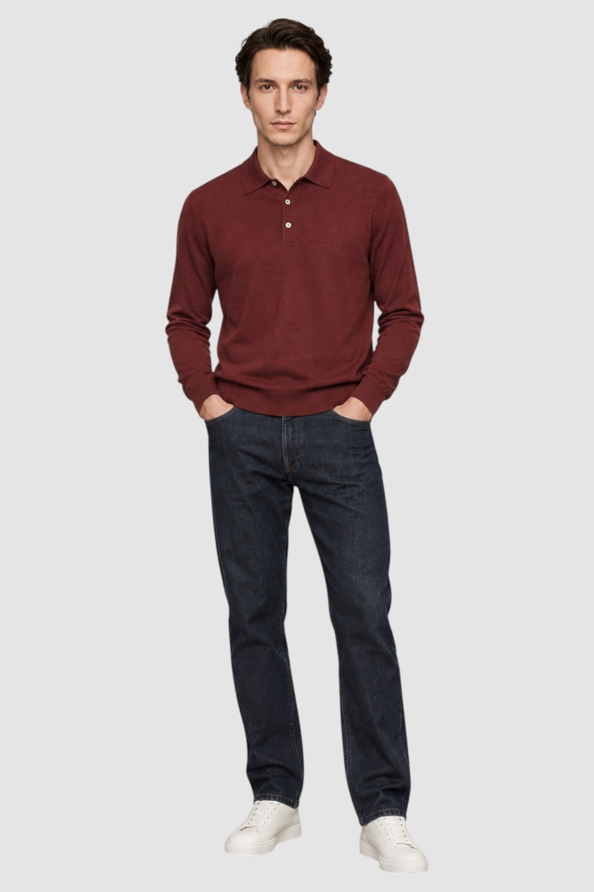 Merino Wool Solid Polo Sweater