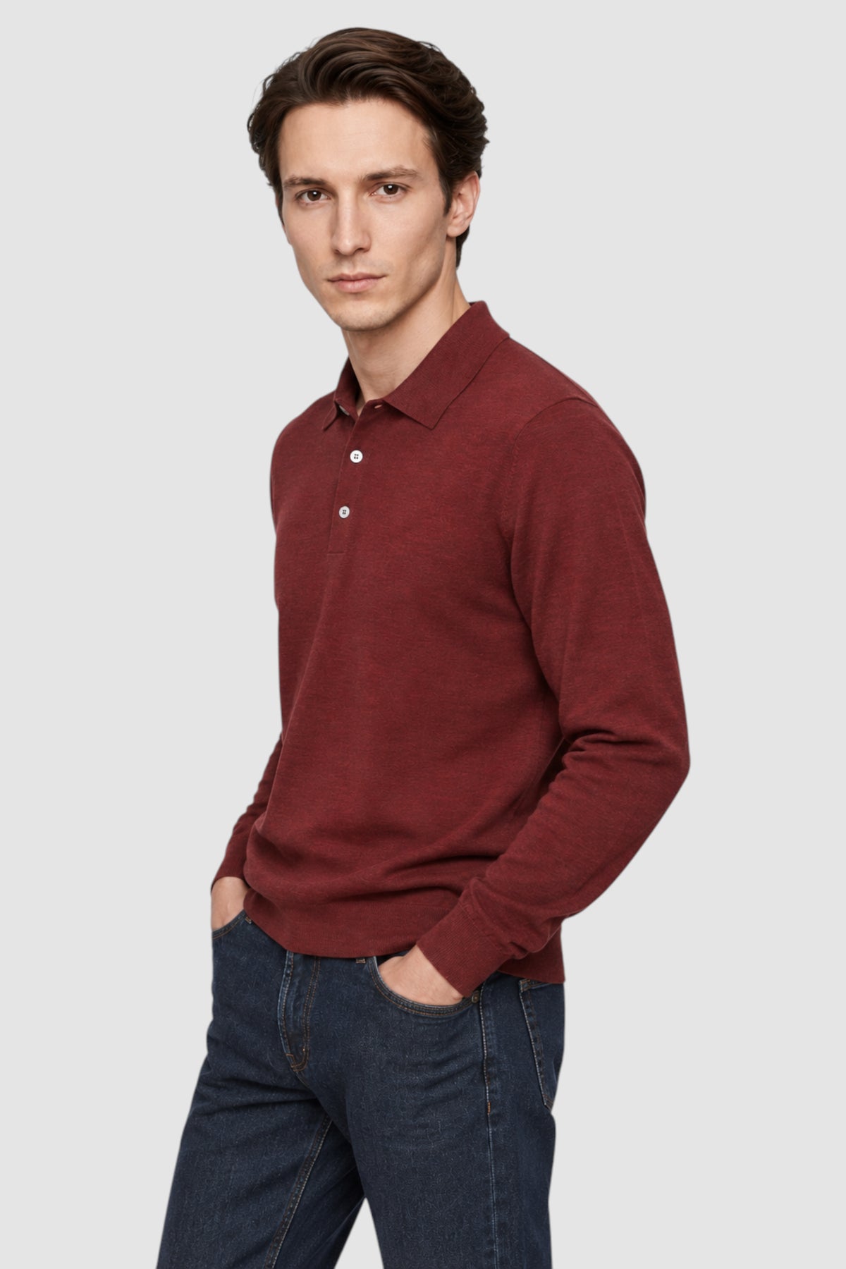 Merino Wool Solid Polo Sweater