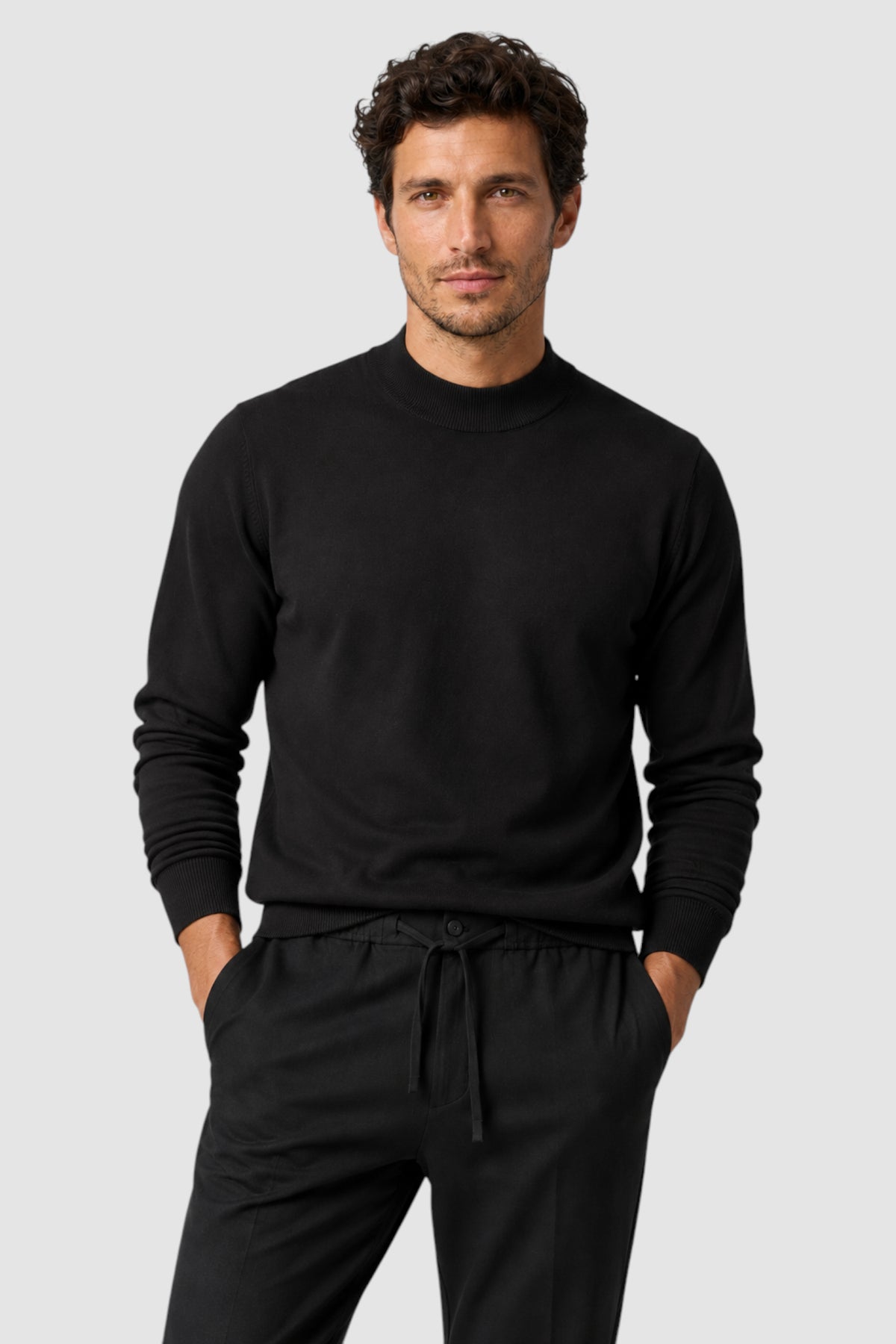 Merino Wool Solid Mock Neck Sweater