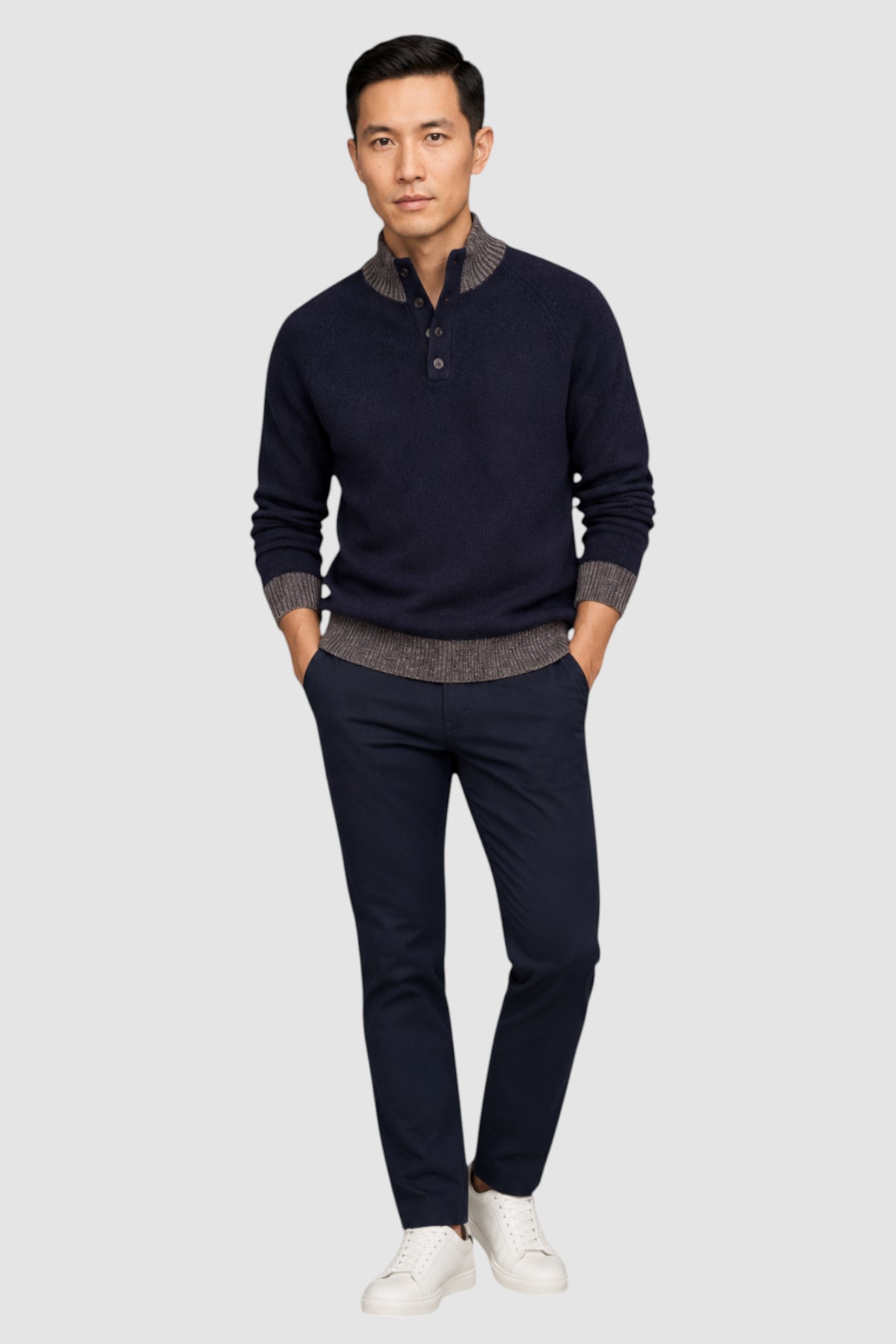 Tate Contrast-Trim Mock Neck Sweater