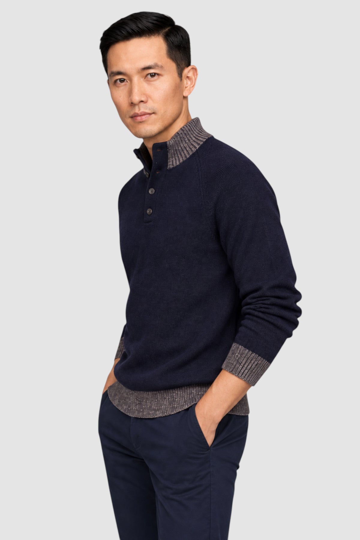 Tate Contrast-Trim Mock Neck Sweater
