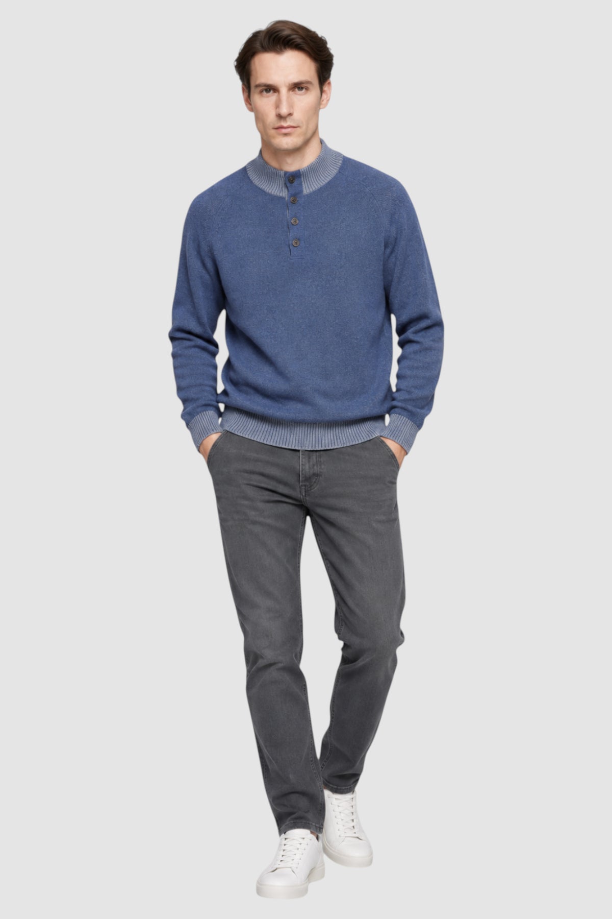 Tate Contrast-Trim Mock Neck Sweater