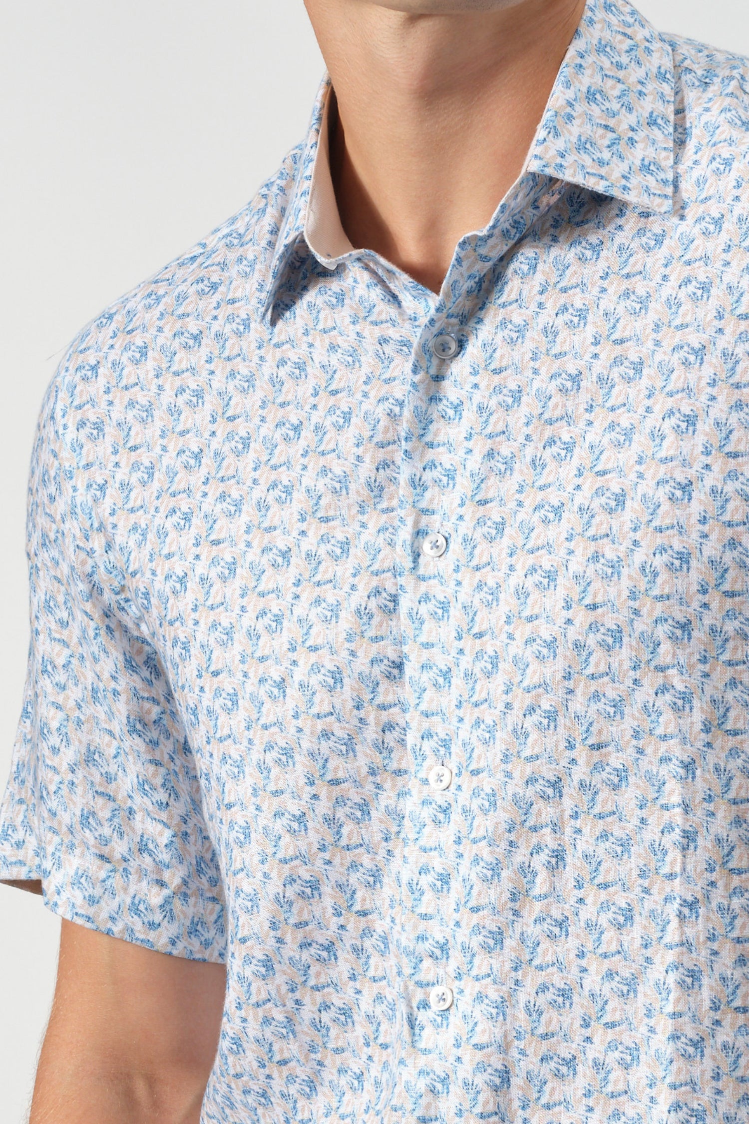 Azure Botanical Linen Short Sleeve Shirt