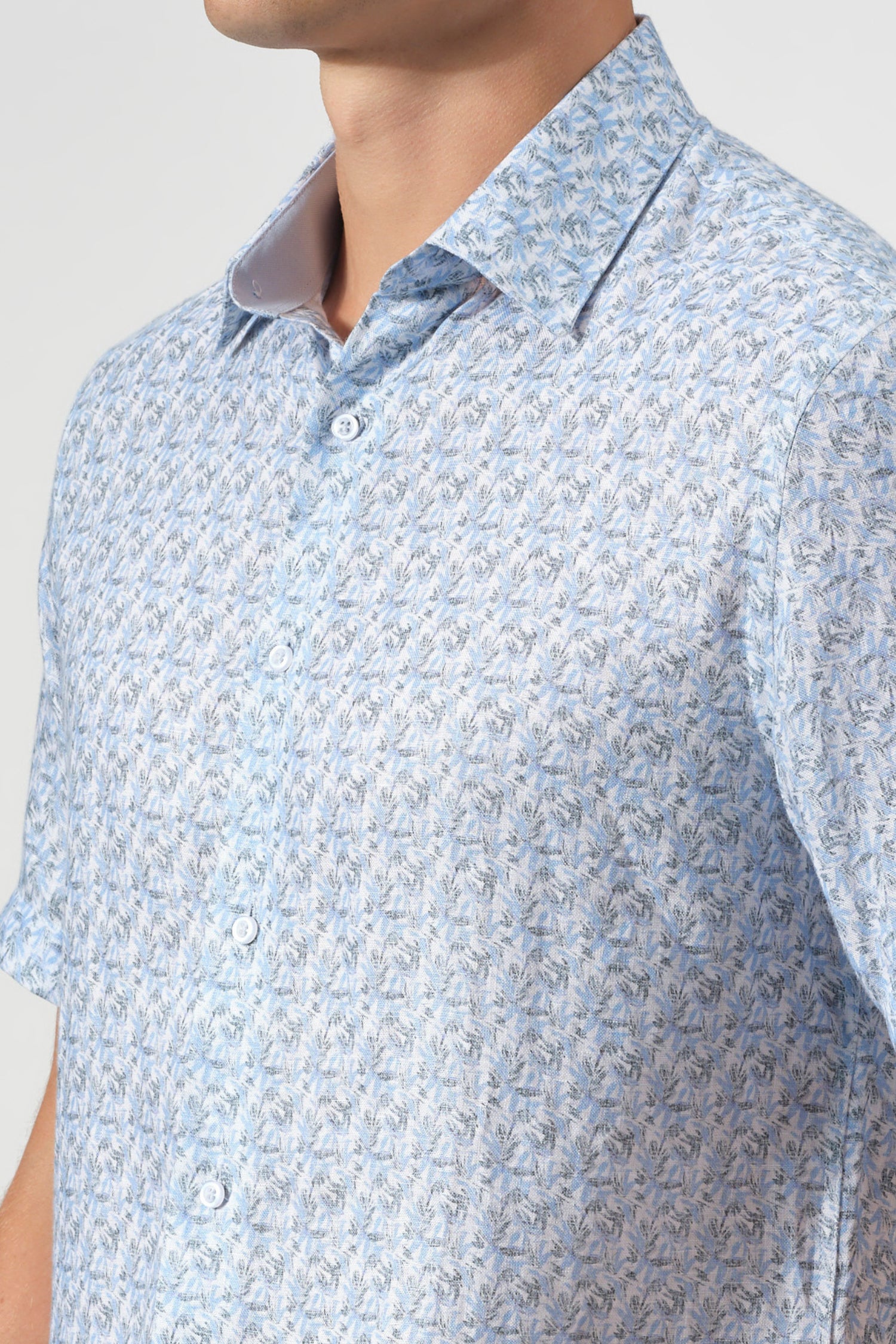 Azure Botanical Linen Short Sleeve Shirt