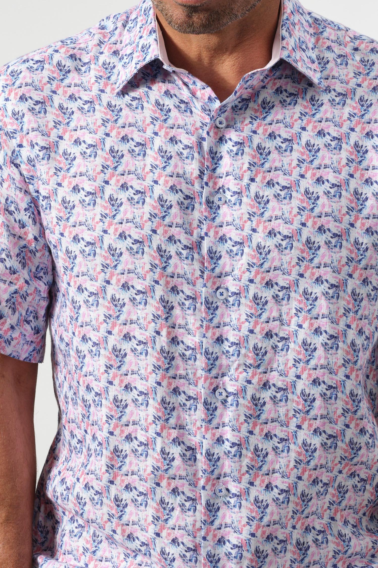 Azure Botanical Linen Short Sleeve Shirt