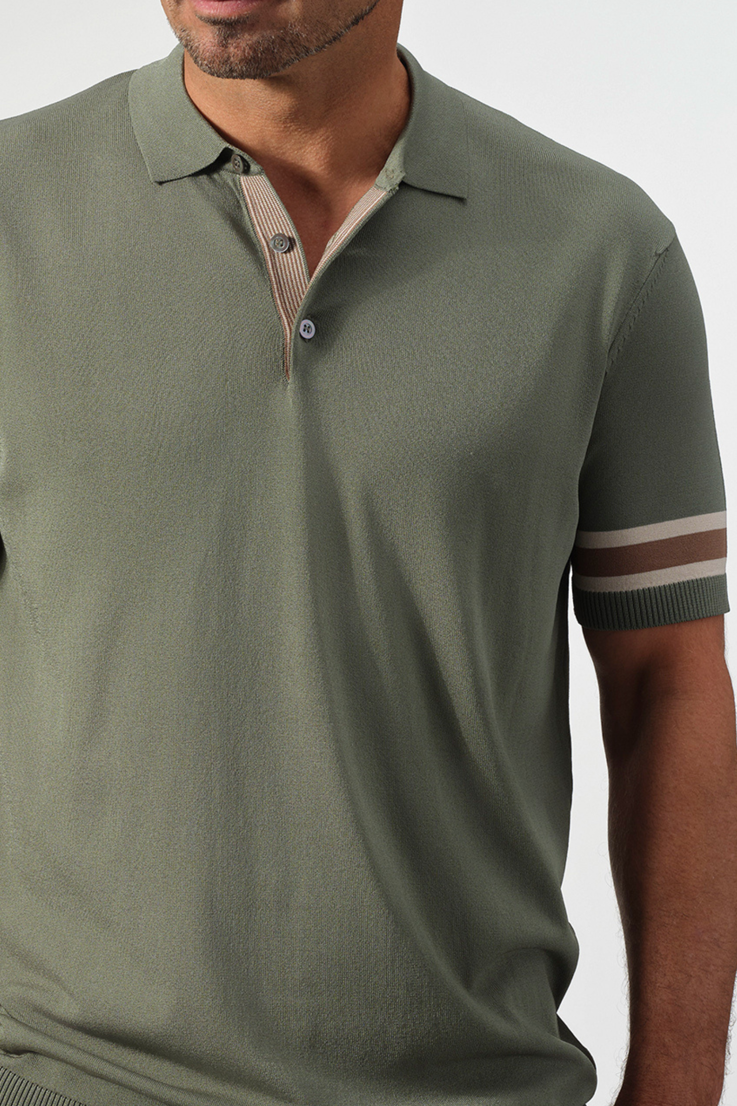 Striped Cuff Knit Polo