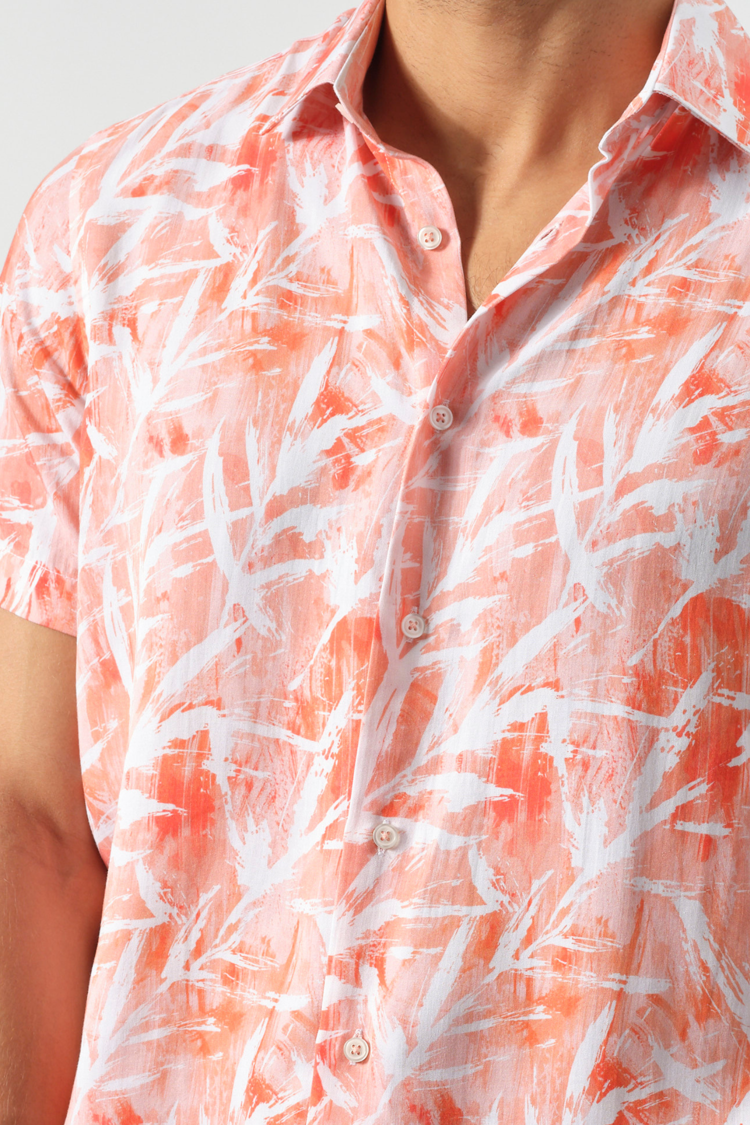 Coral Abstract Botanical Tencel Shirt