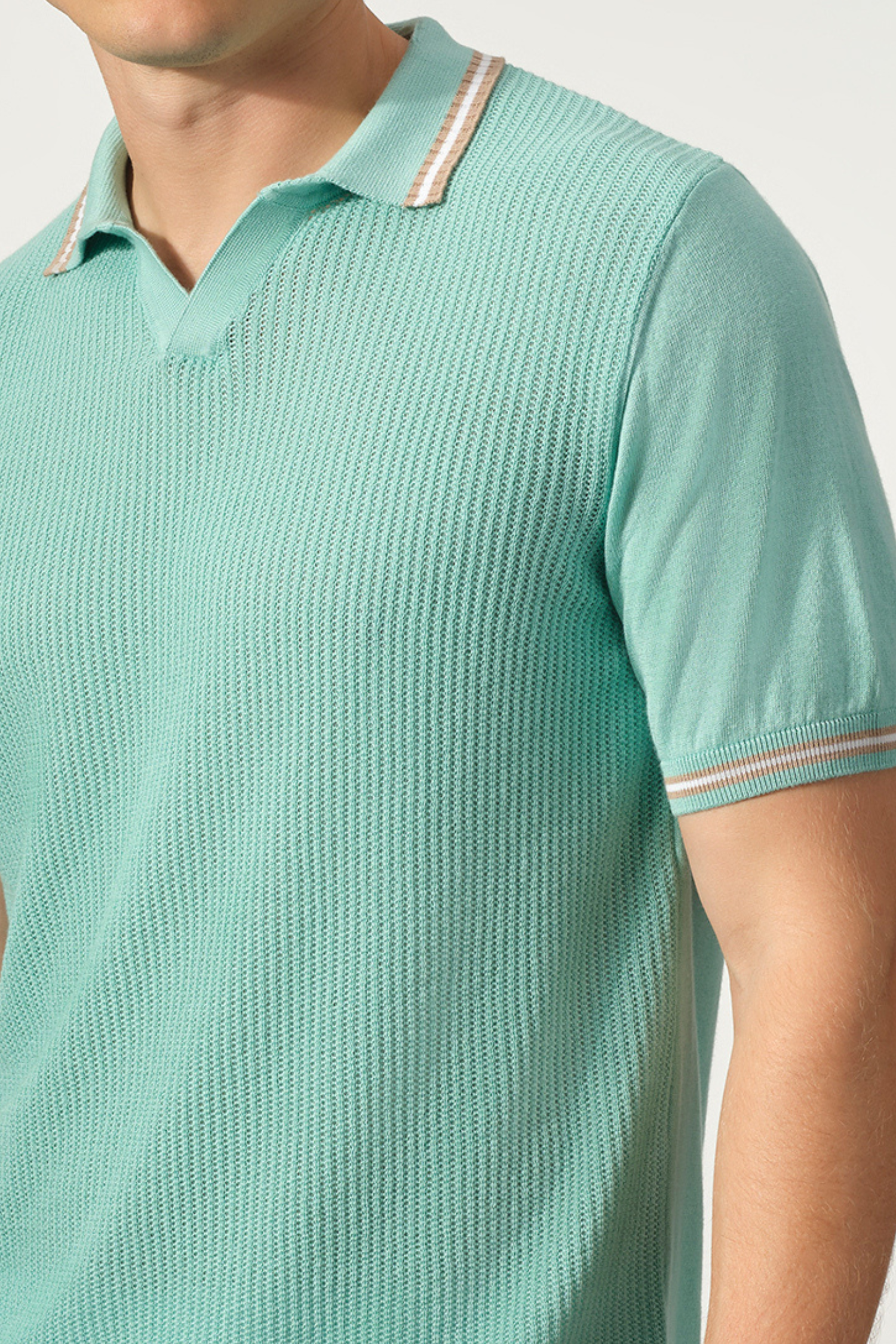 Open Collar Textured Cotton-Tencel Polo