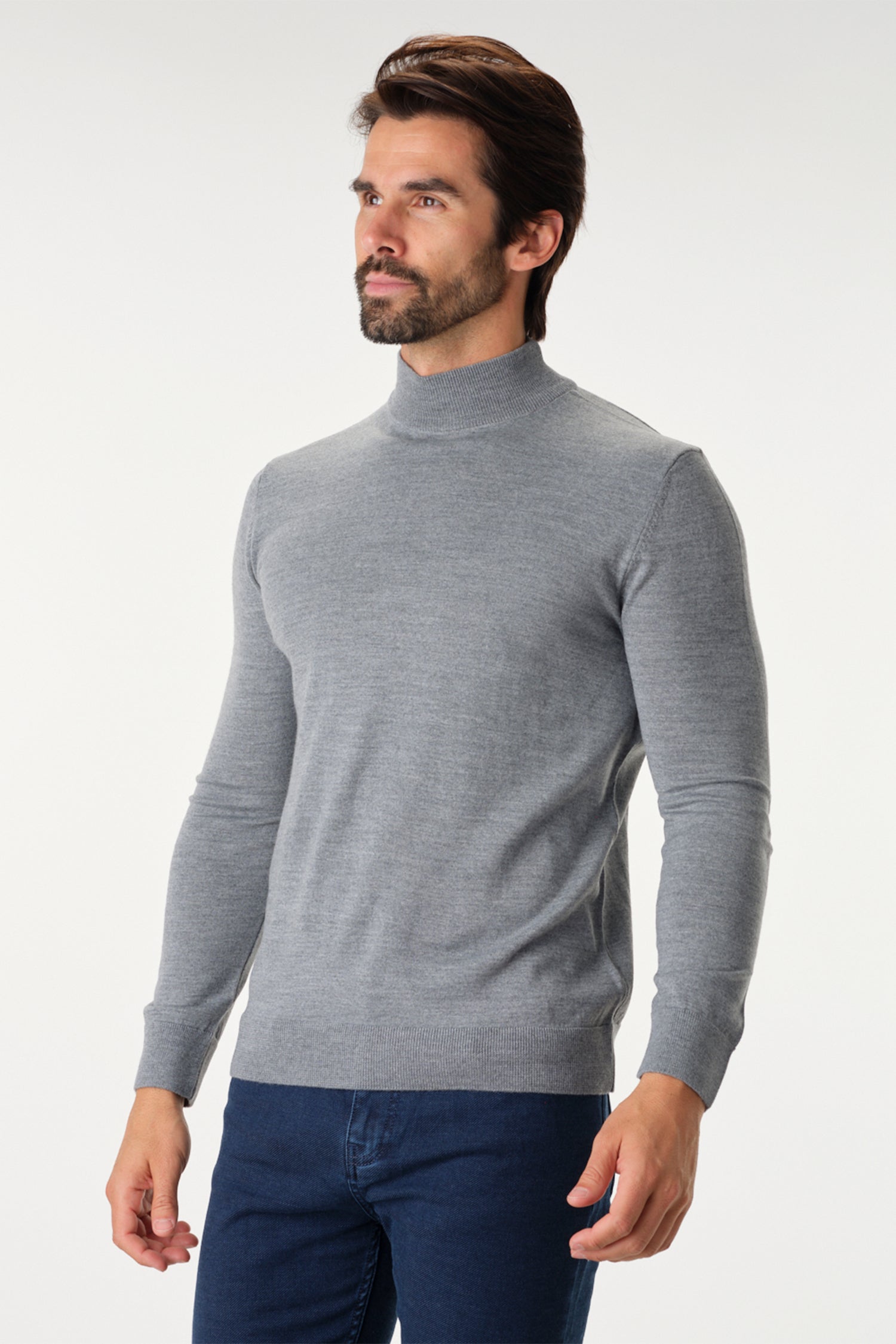 Merino Wool Solid Mock Neck Sweater