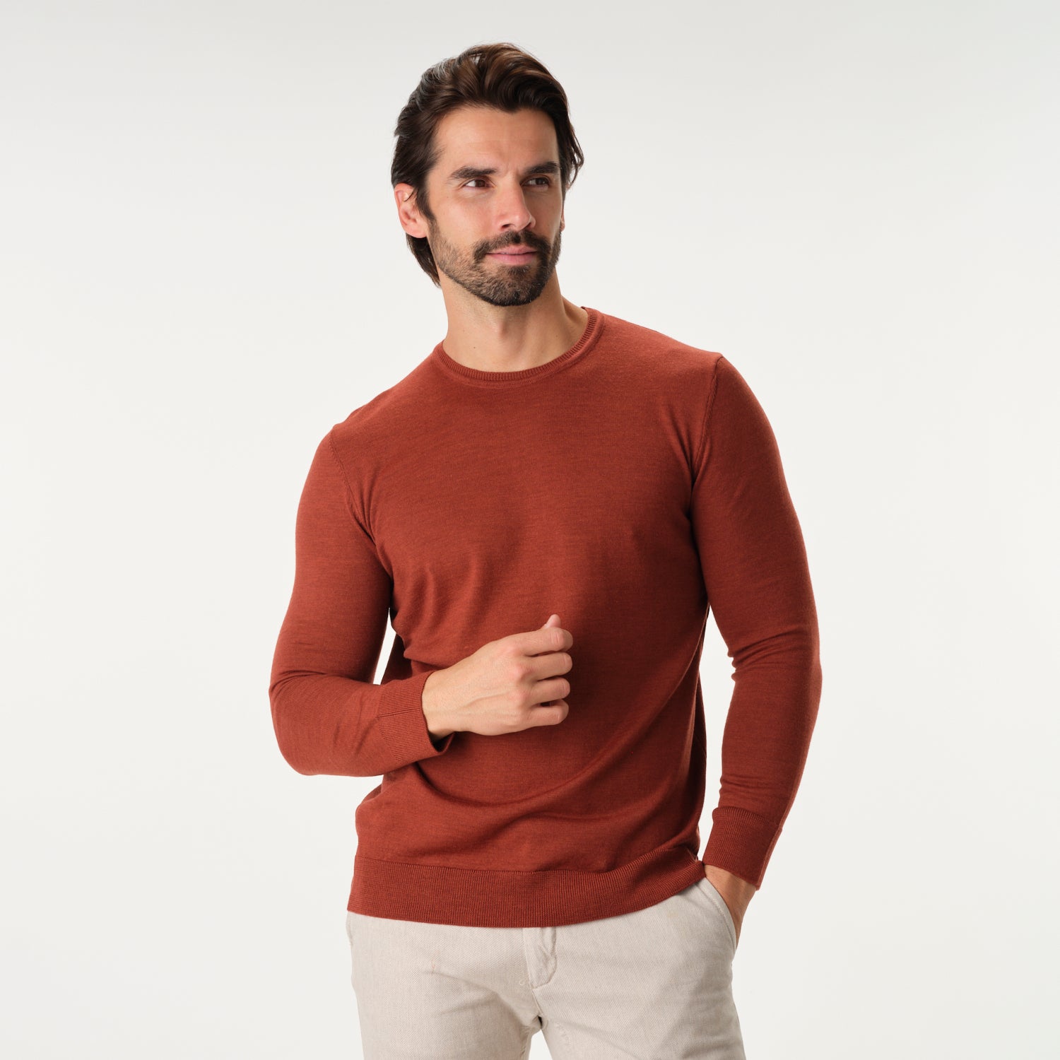 Merino Wool Solid Crew Neck Sweater