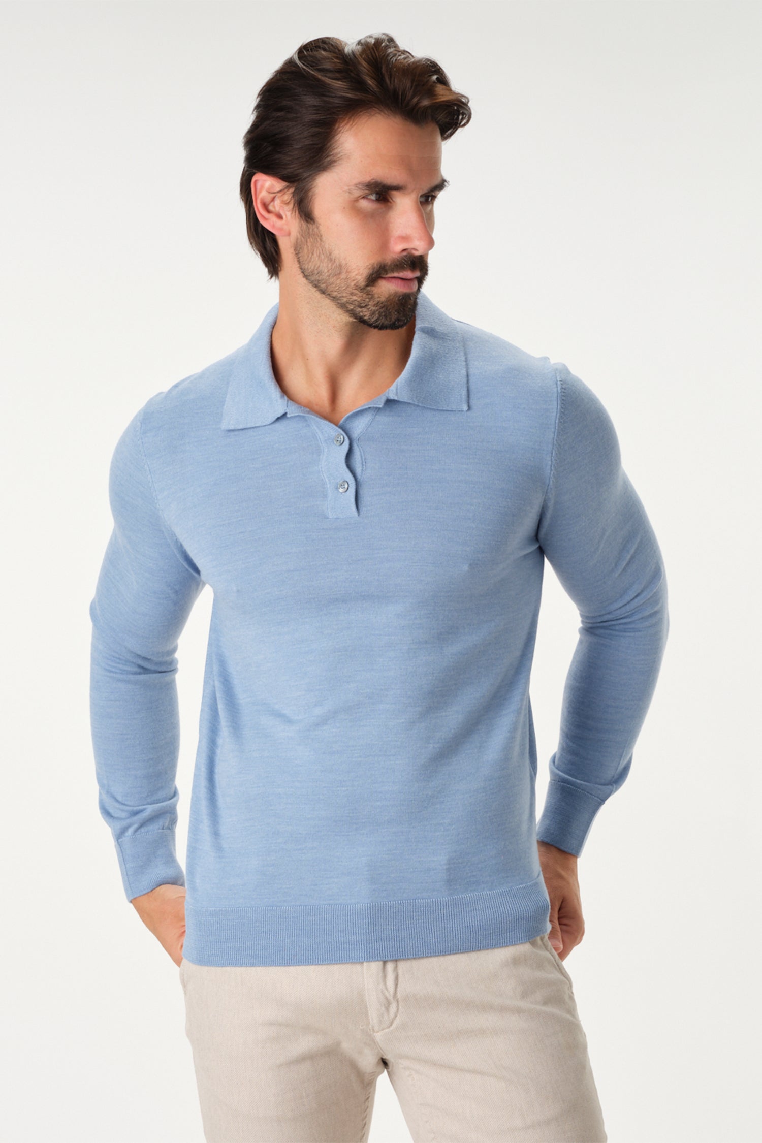 Merino Wool Solid Polo Sweater