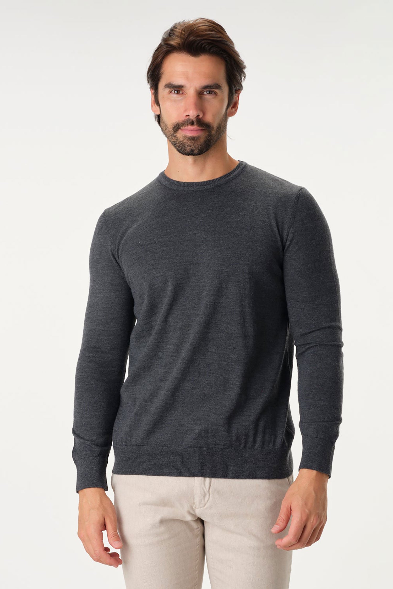 Merino Wool Solid Crew Neck Sweater