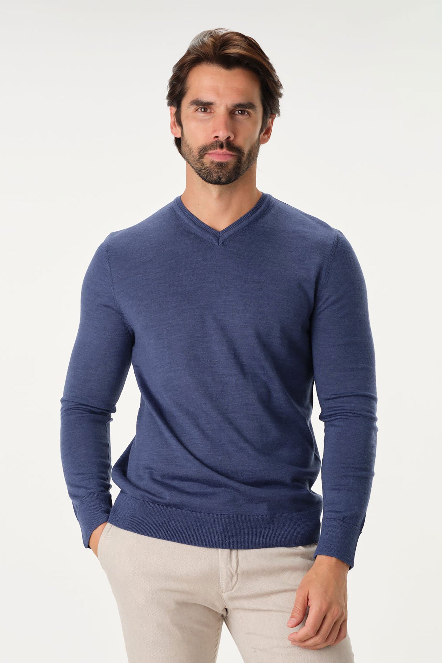 Merino Wool Solid V-Neck Sweater