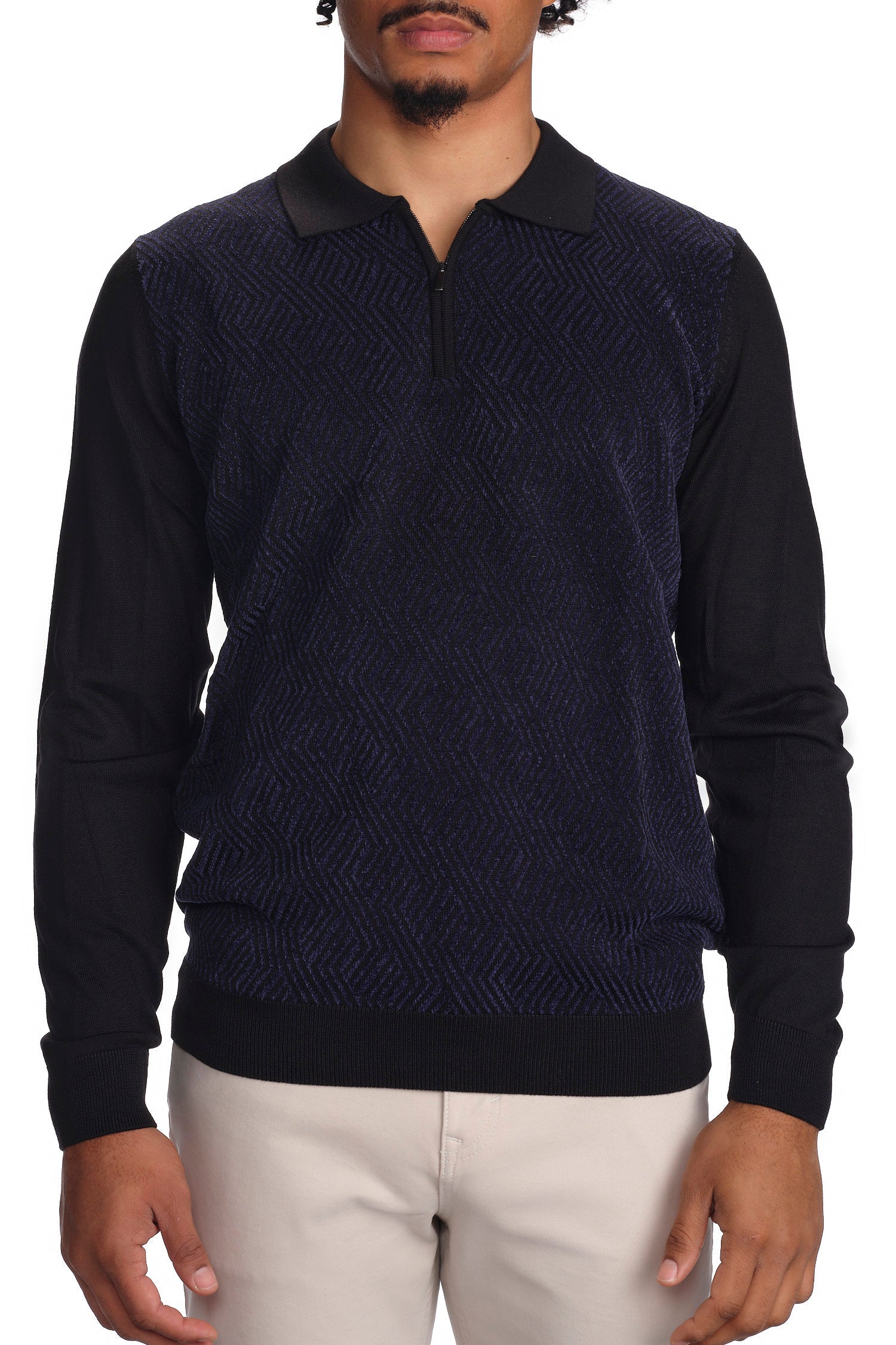 Jacquard Polo Zip Sweater