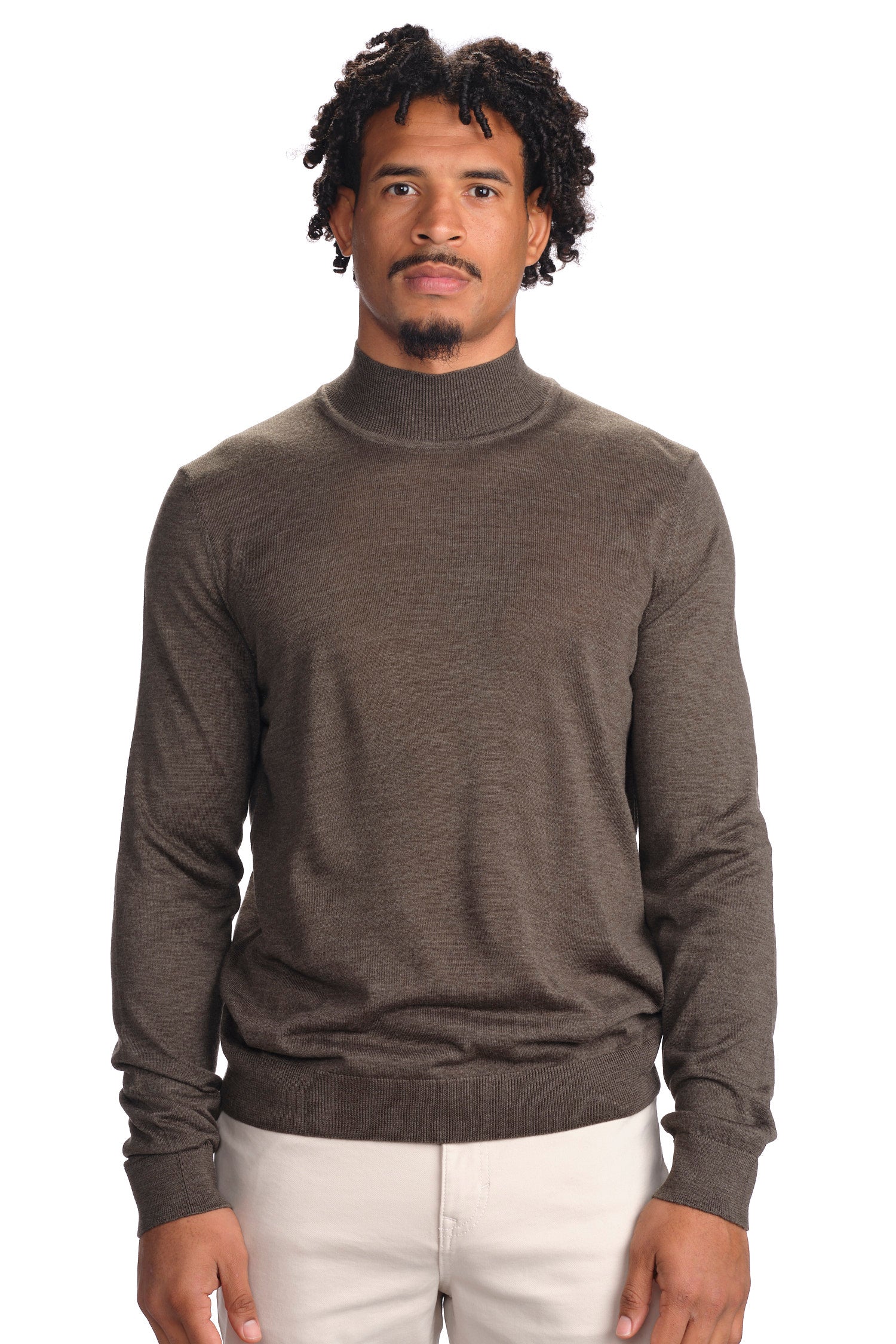 Garnet Men's Merino Wool Solid Mock Neck Long Sleeve Sweater BTK 7004