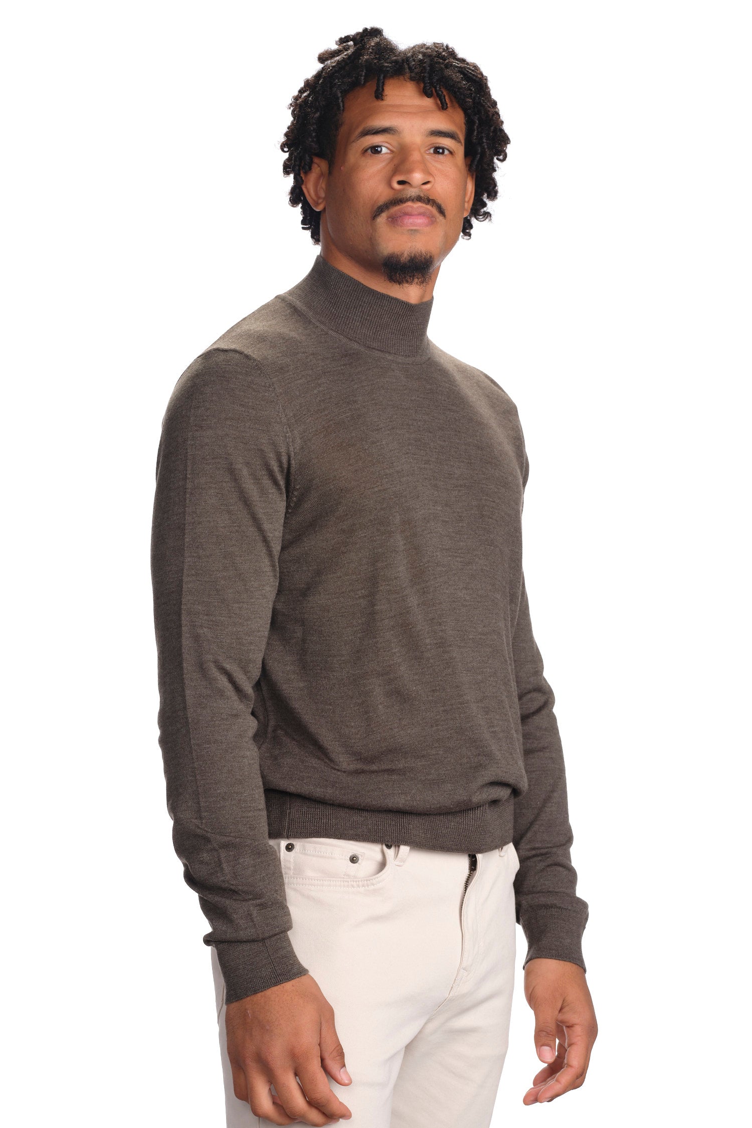 Garnet Men's Merino Wool Solid Mock Neck Long Sleeve Sweater BTK 7004