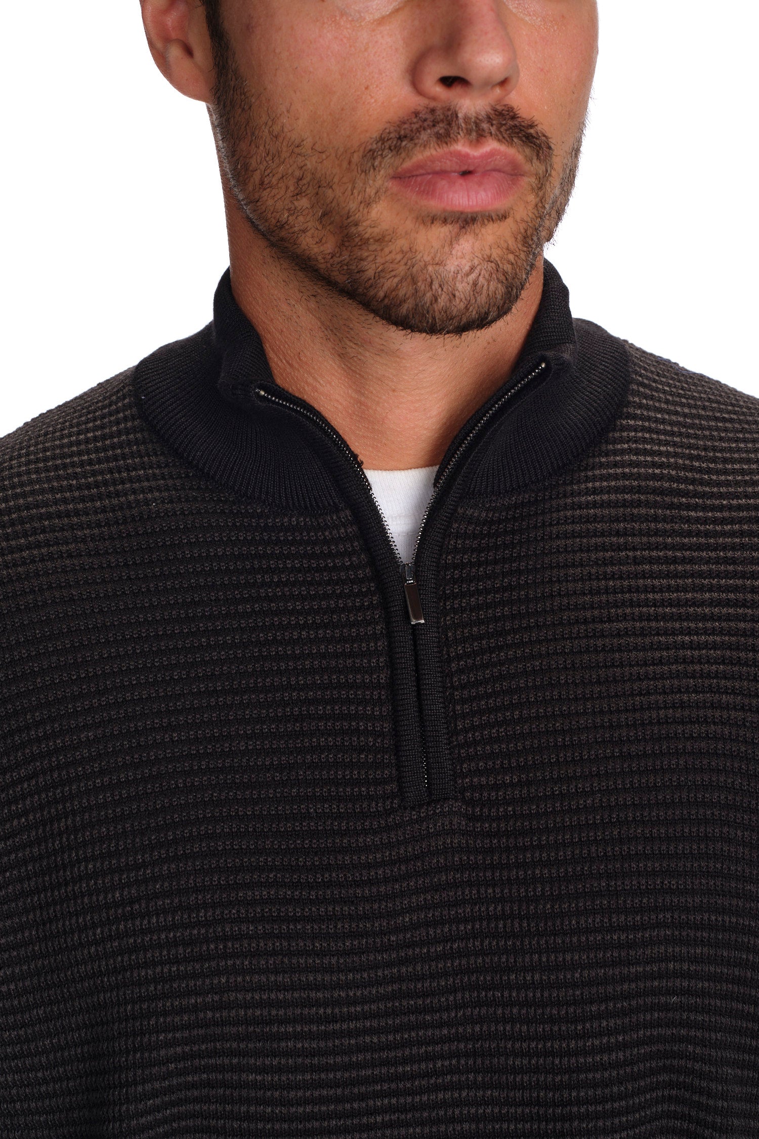 Knit Two Tone Quarter Zip Sweater