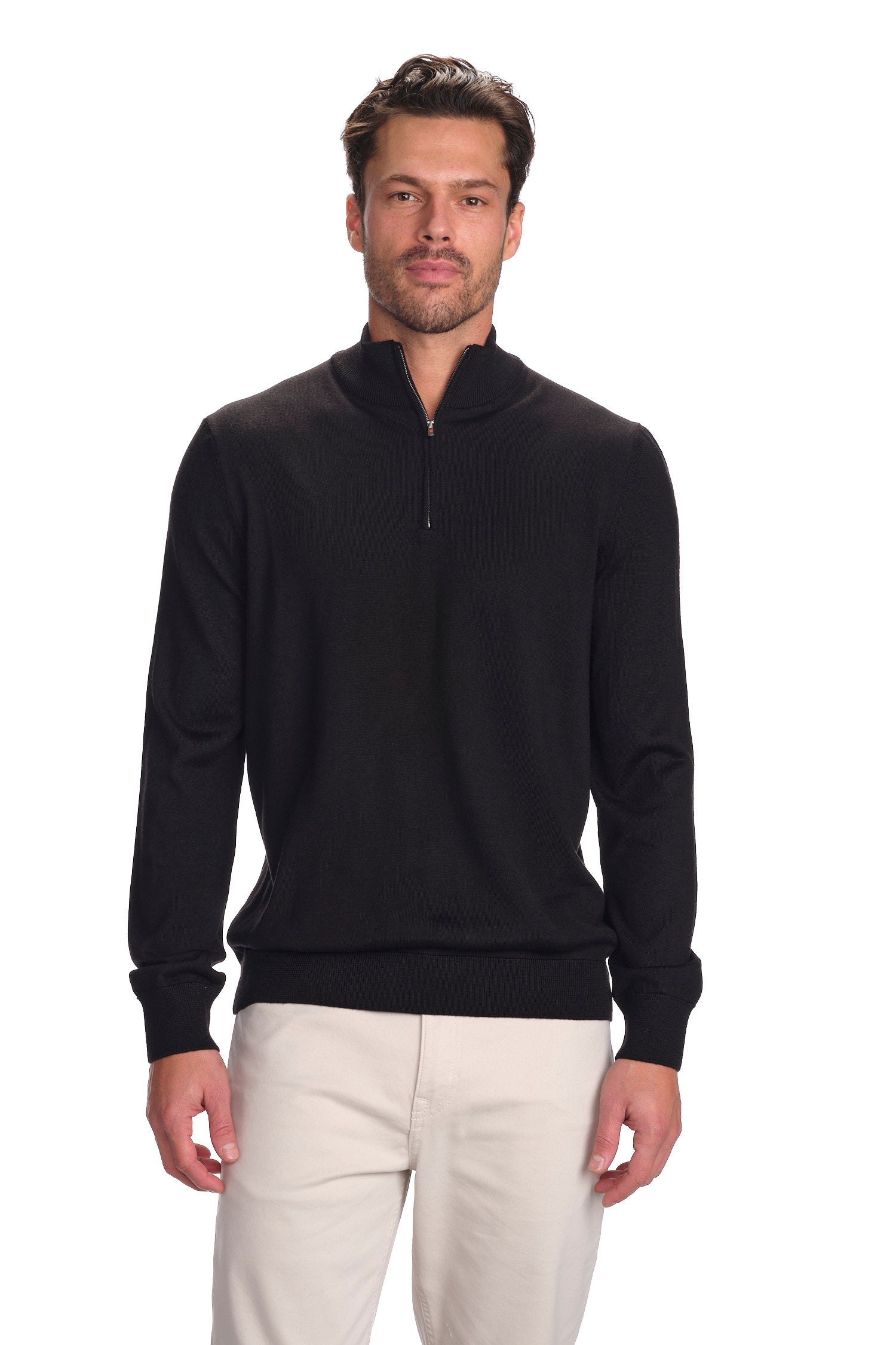 Merino Wool Solid Quarter Zip Sweater