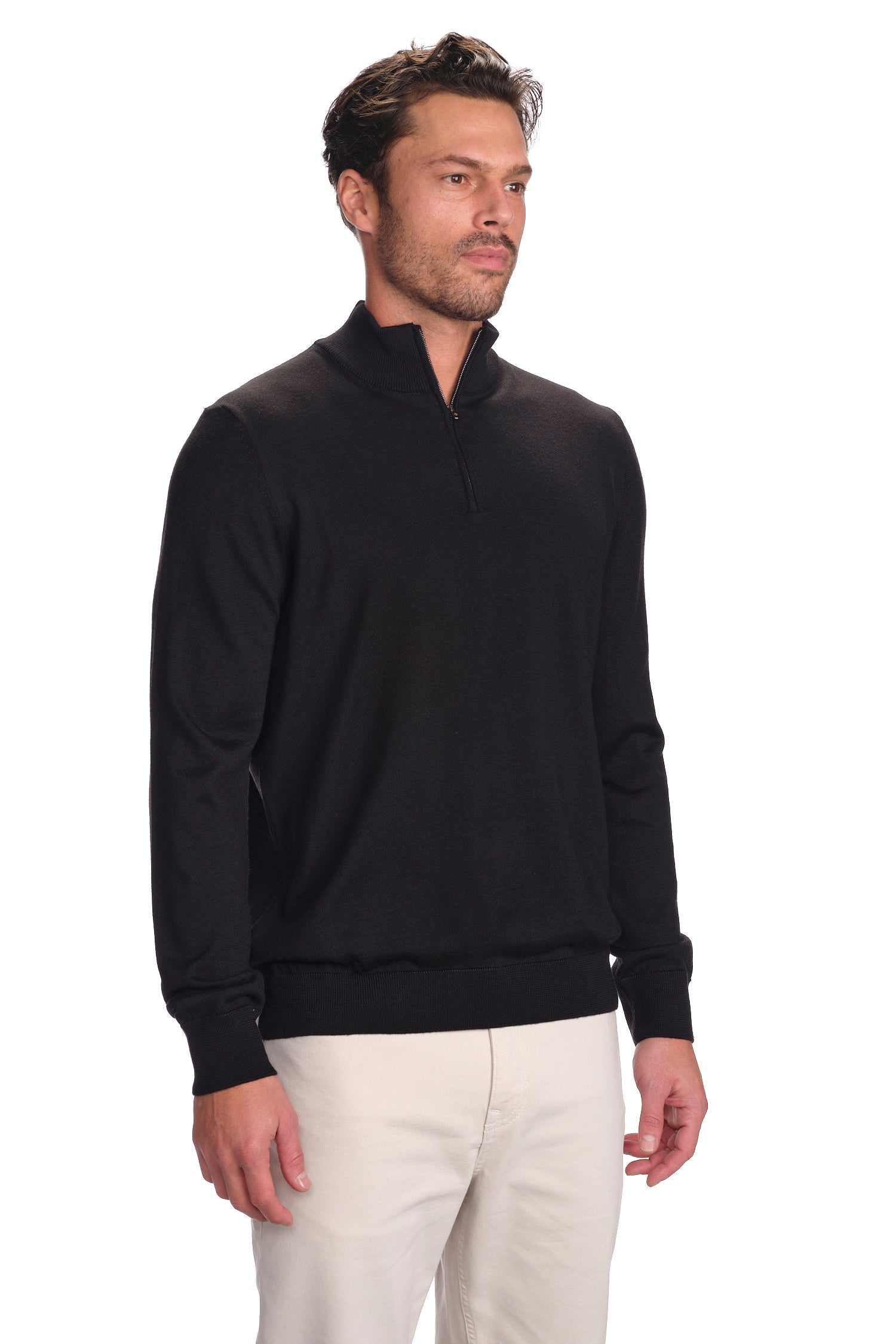 Merino Wool Solid Quarter Zip Sweater