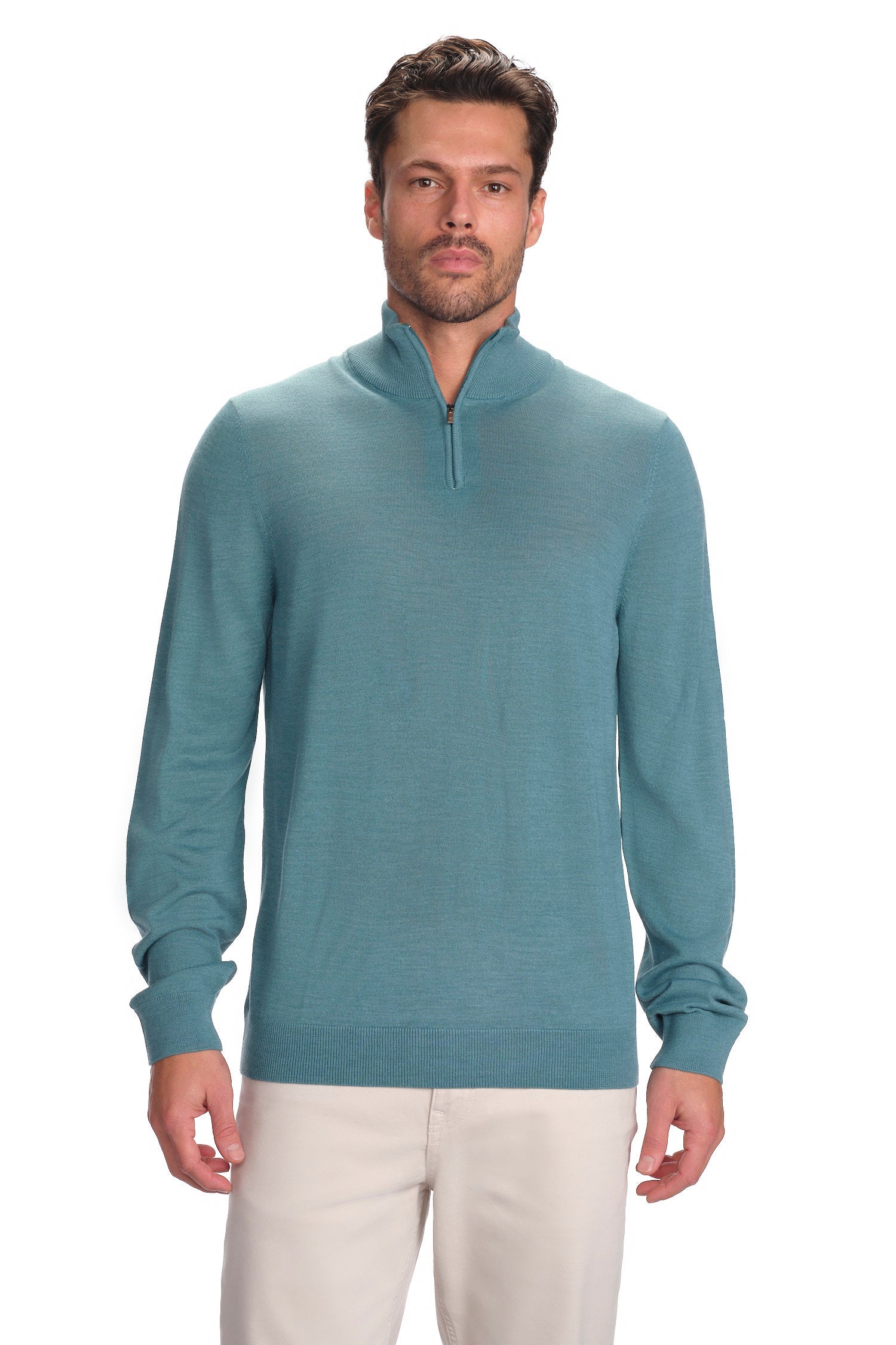 Merino Wool Solid Quarter Zip Sweater