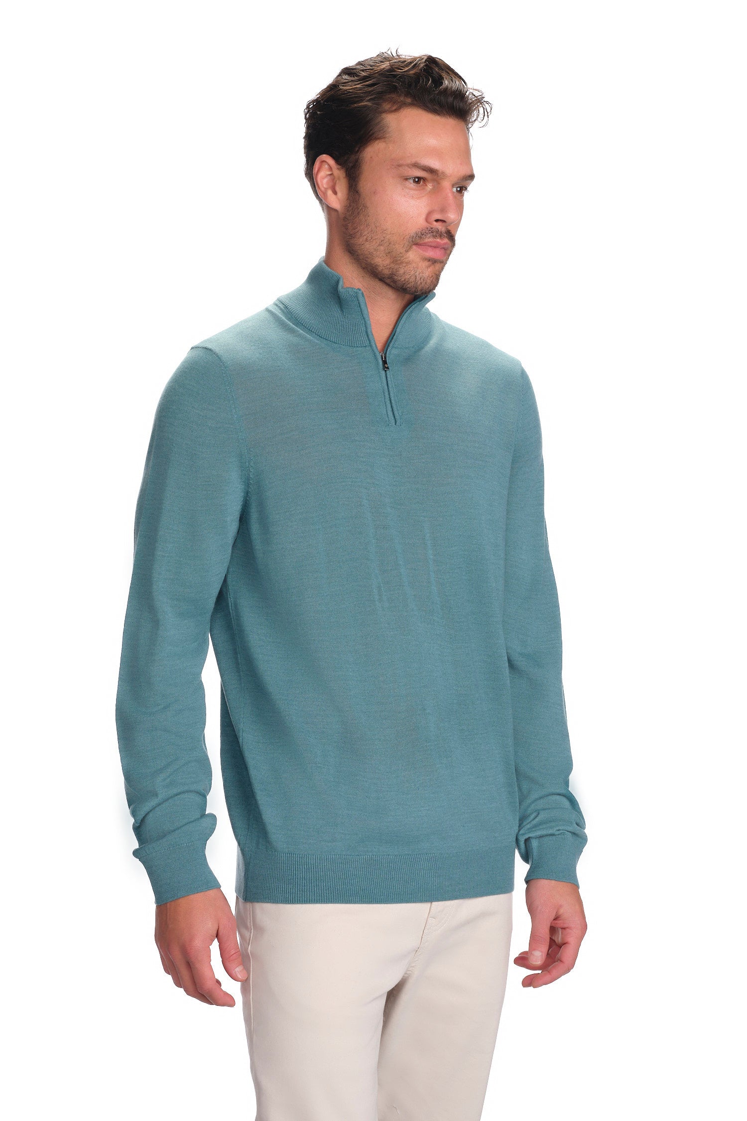 Merino Wool Solid Quarter Zip Sweater