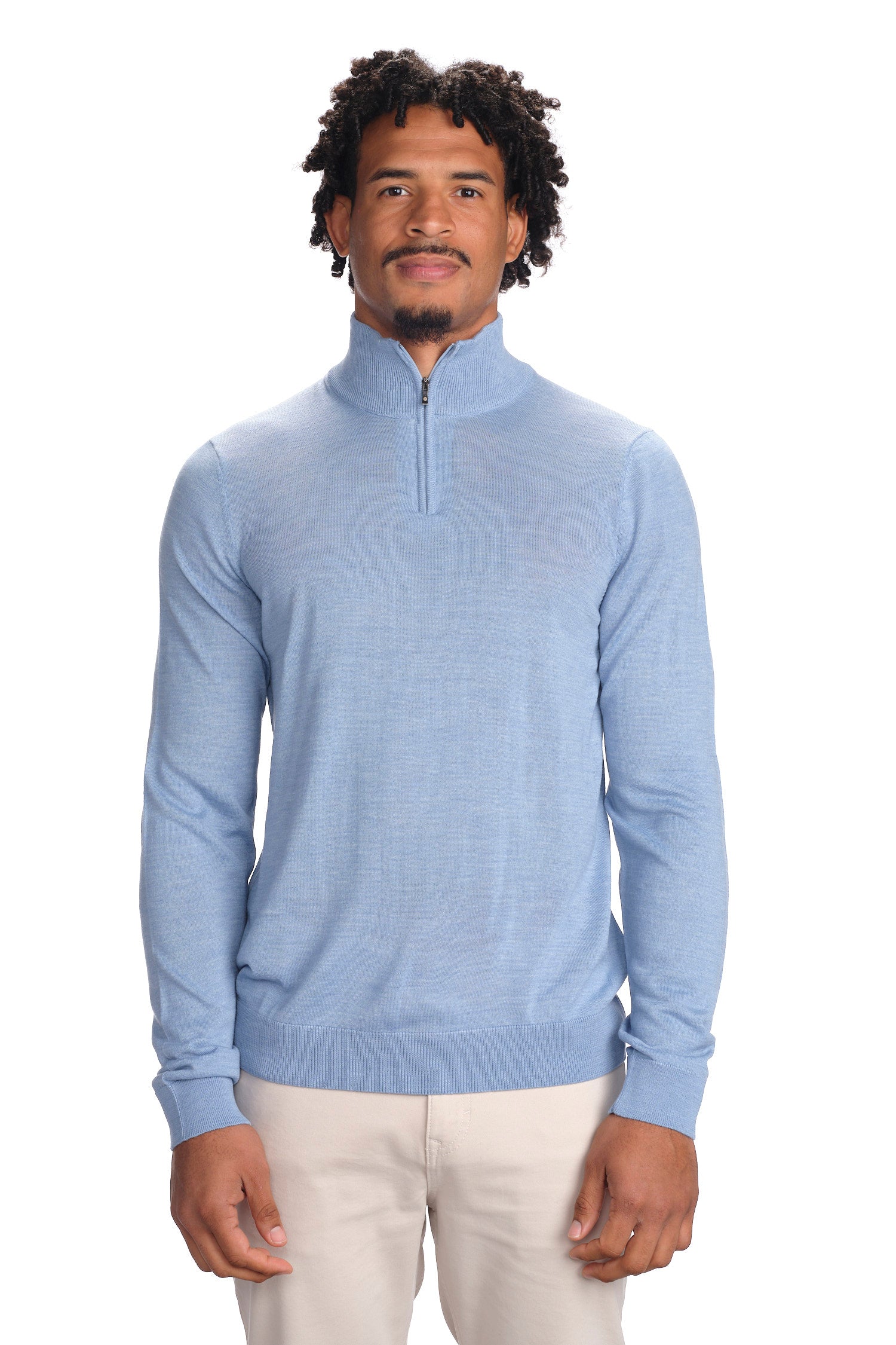 Merino Wool Solid Quarter Zip Sweater