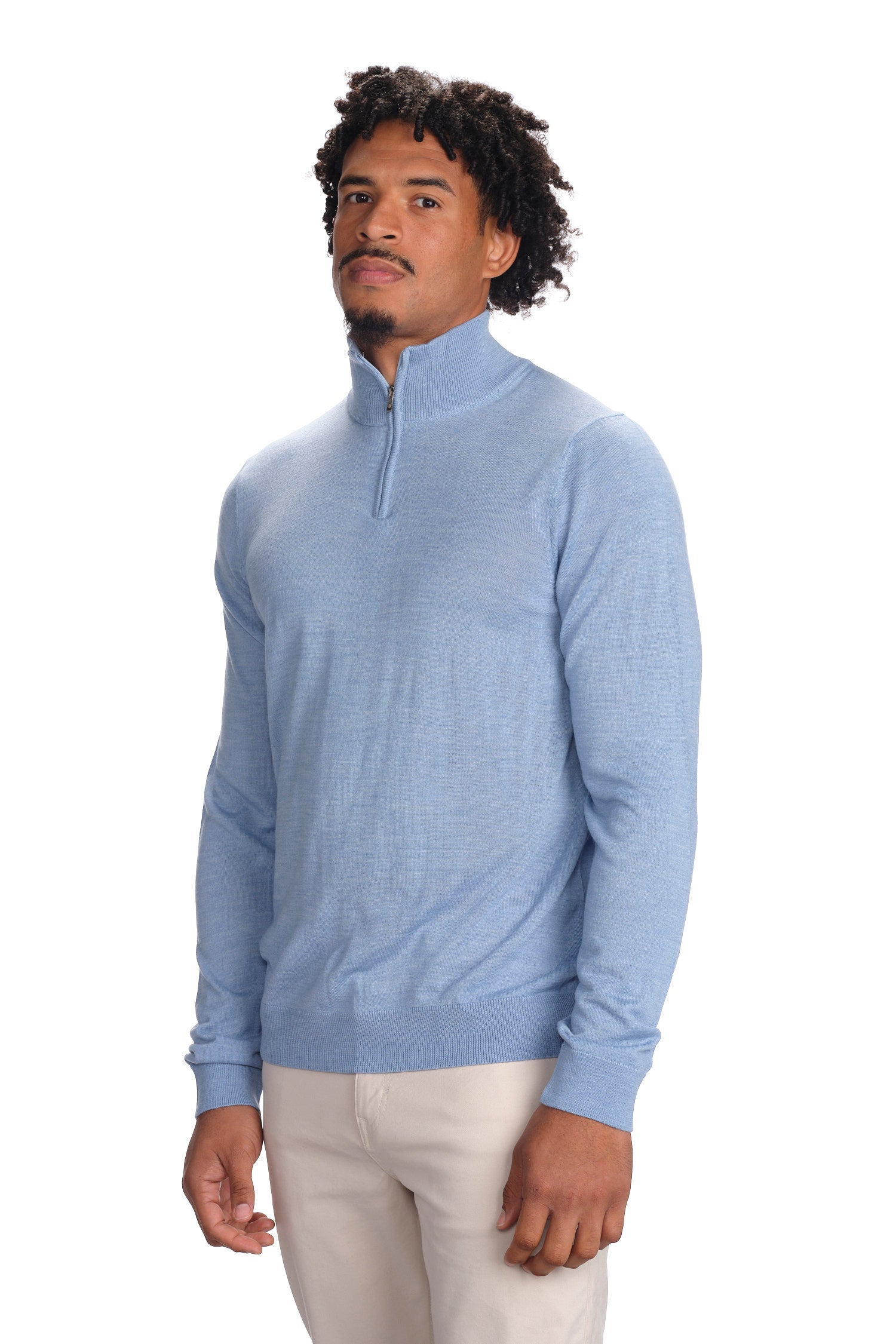 Merino Wool Solid Quarter Zip Sweater