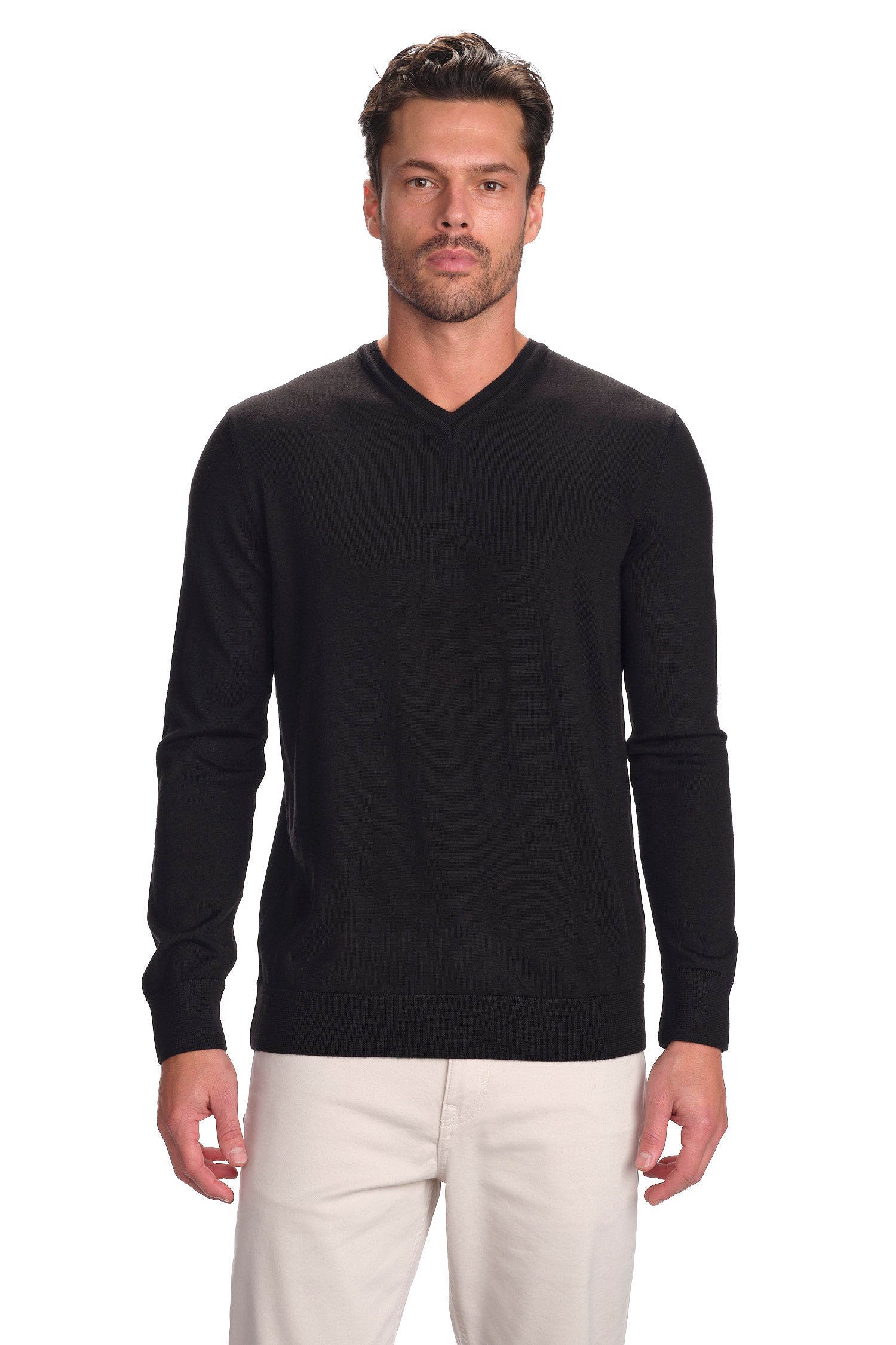 Merino Wool Solid V-Neck Sweater