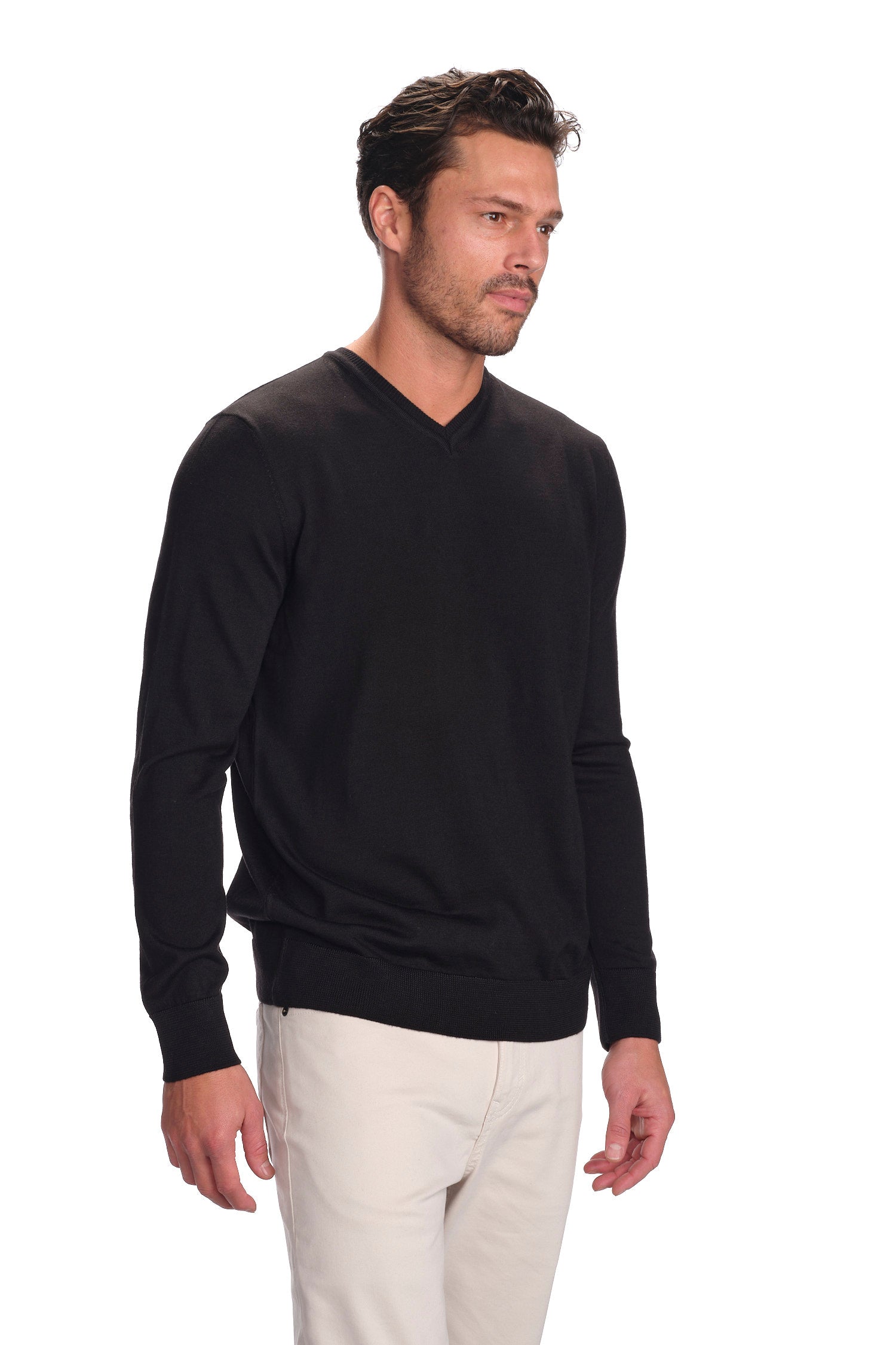 Merino Wool Solid V-Neck Sweater