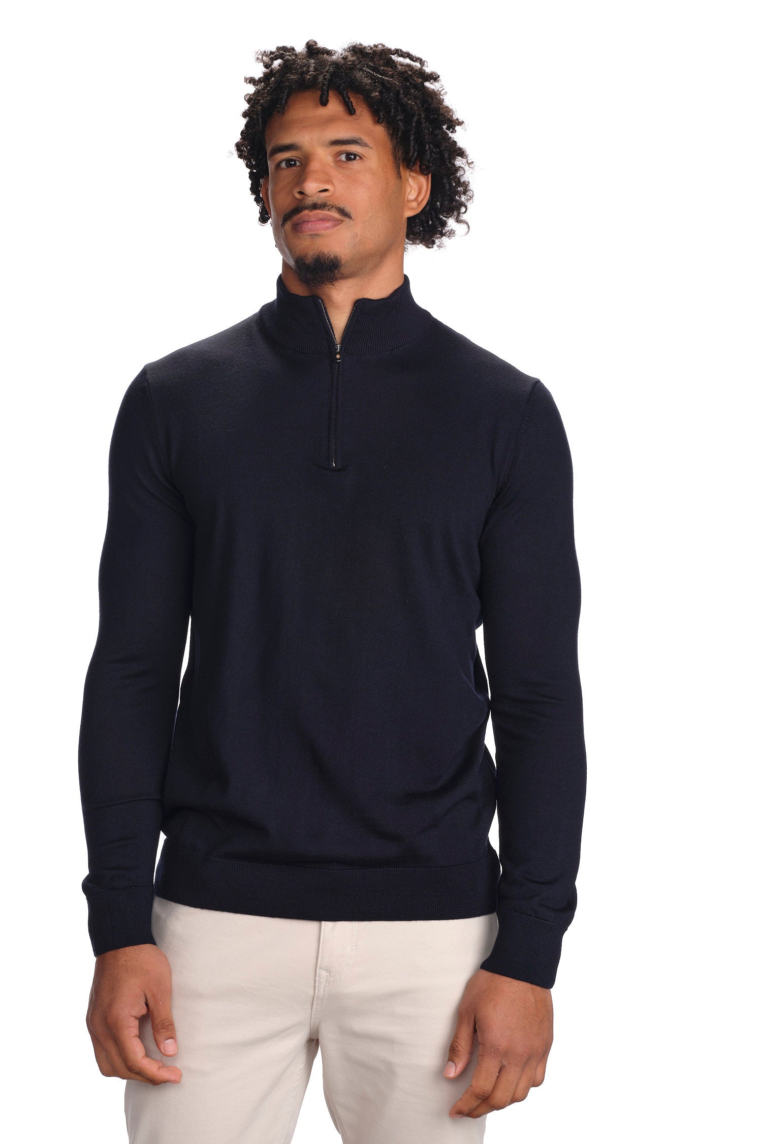 Merino Wool Solid Quarter Zip Sweater