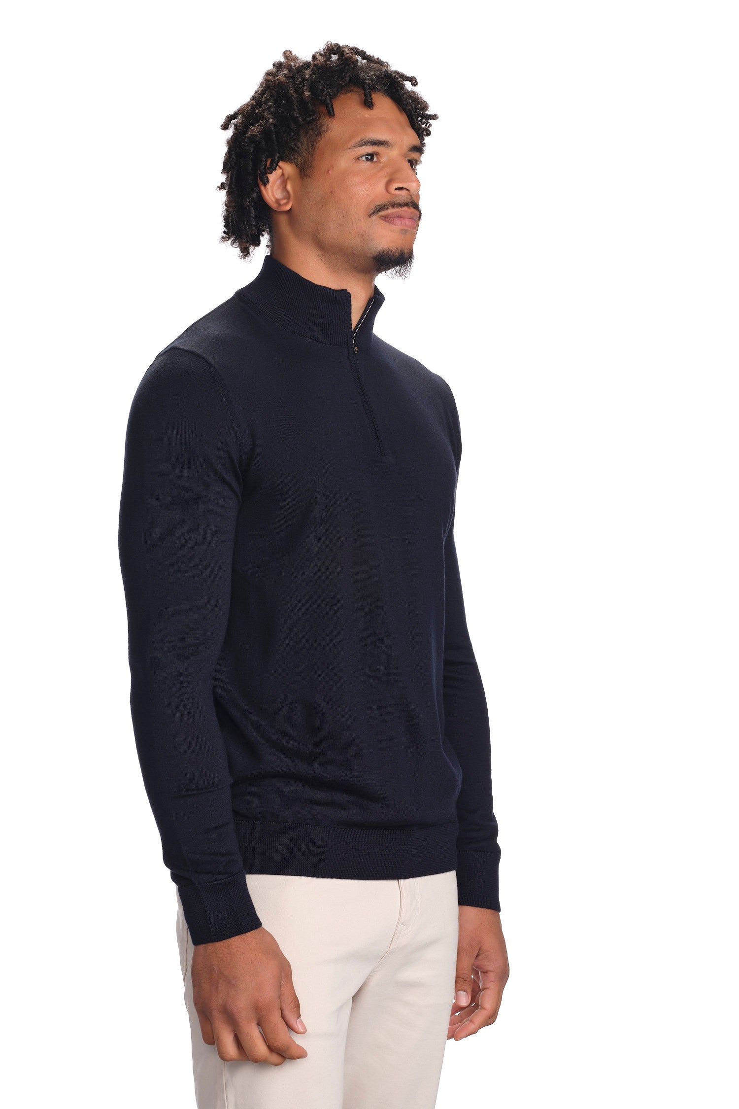 Merino Wool Solid Quarter Zip Sweater