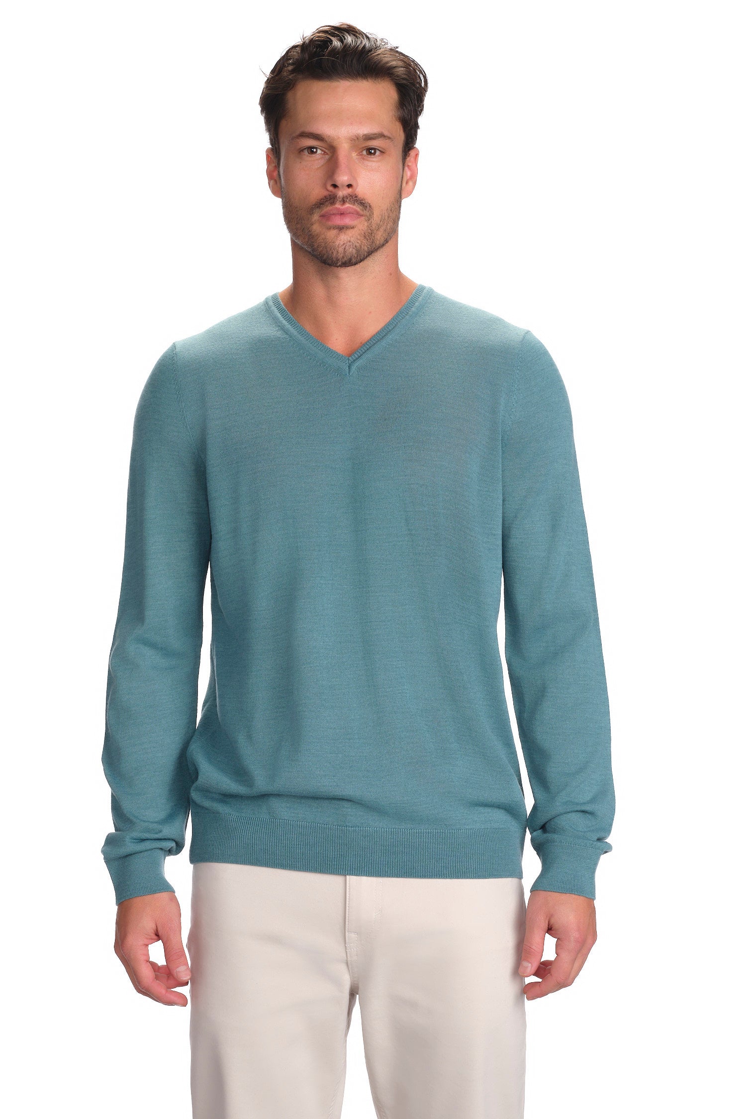 Merino Wool Solid V-Neck Sweater