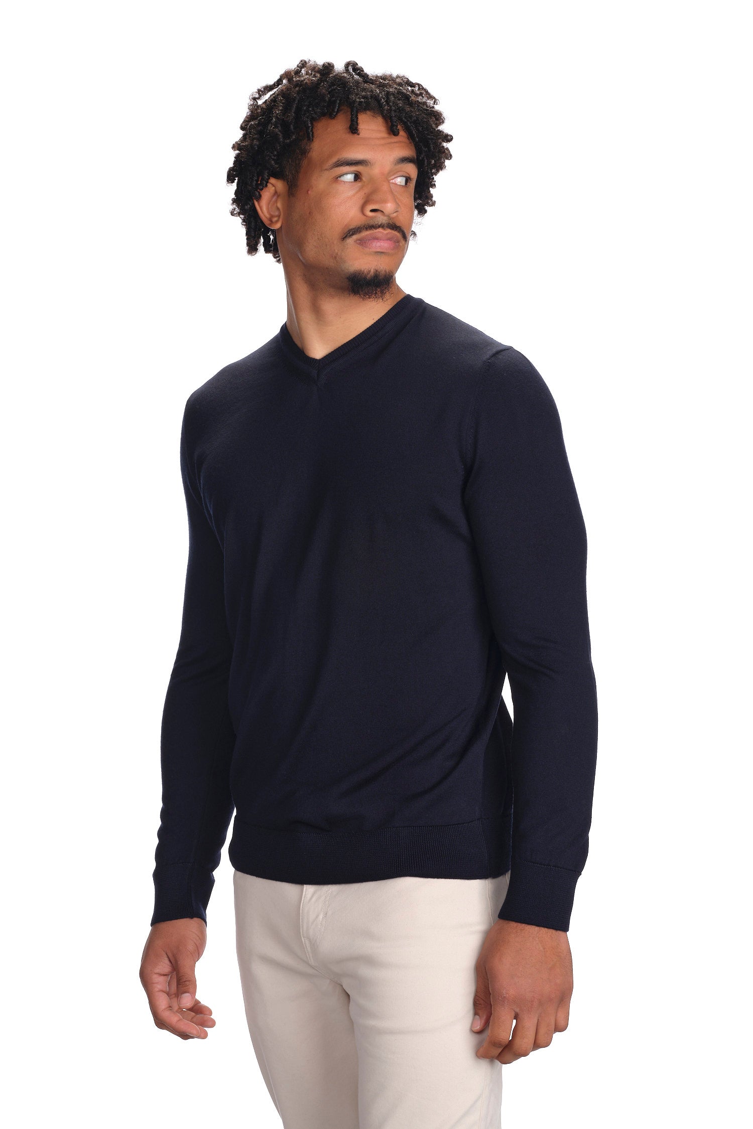 Merino Wool Solid V-Neck Sweater