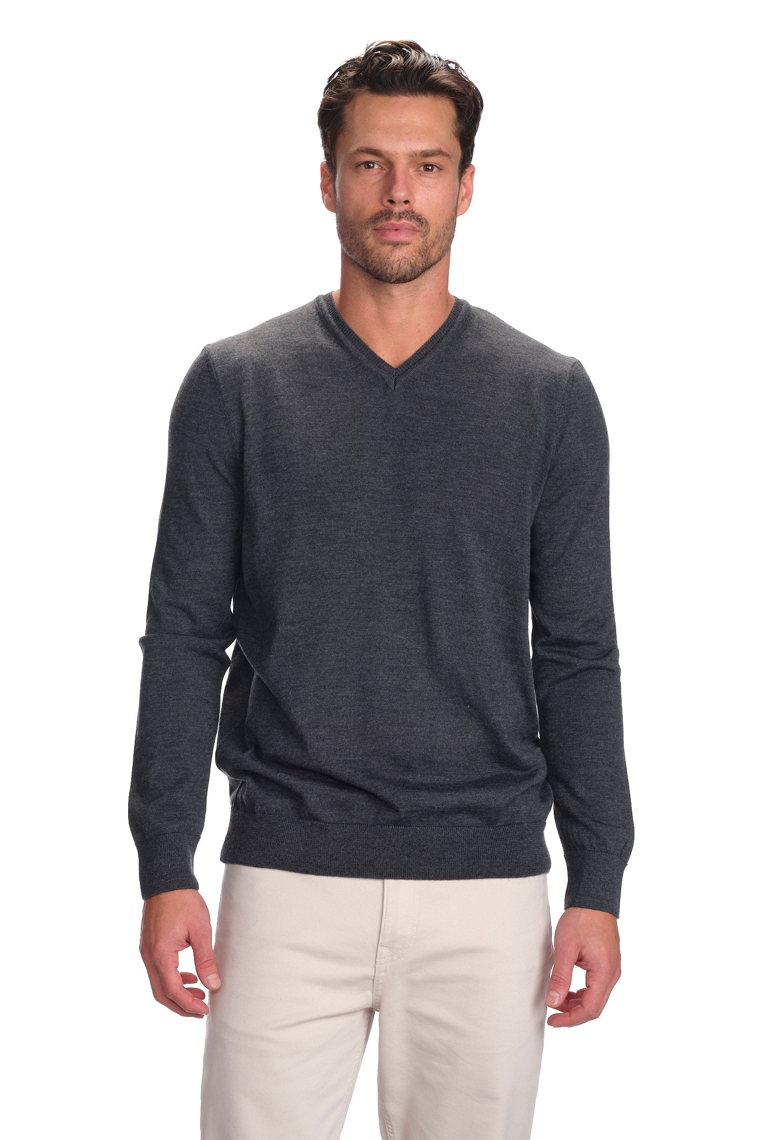 Merino Wool Solid V-Neck Sweater