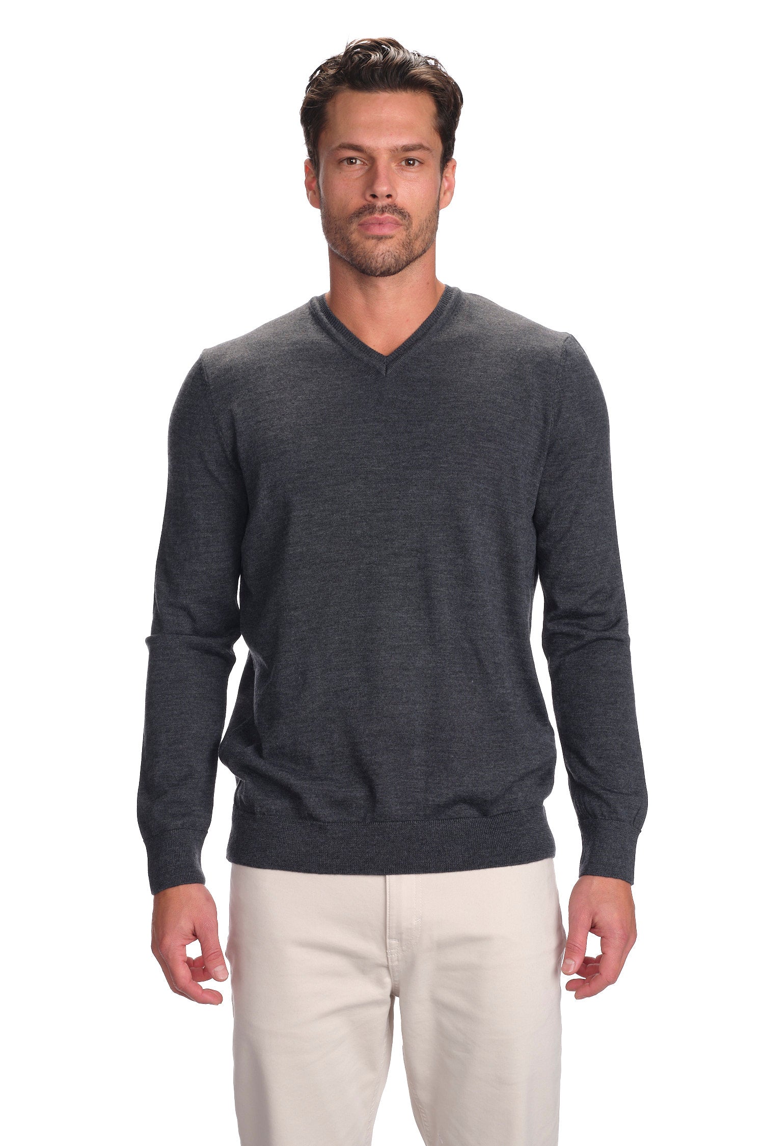 Merino Wool Solid V-Neck Sweater