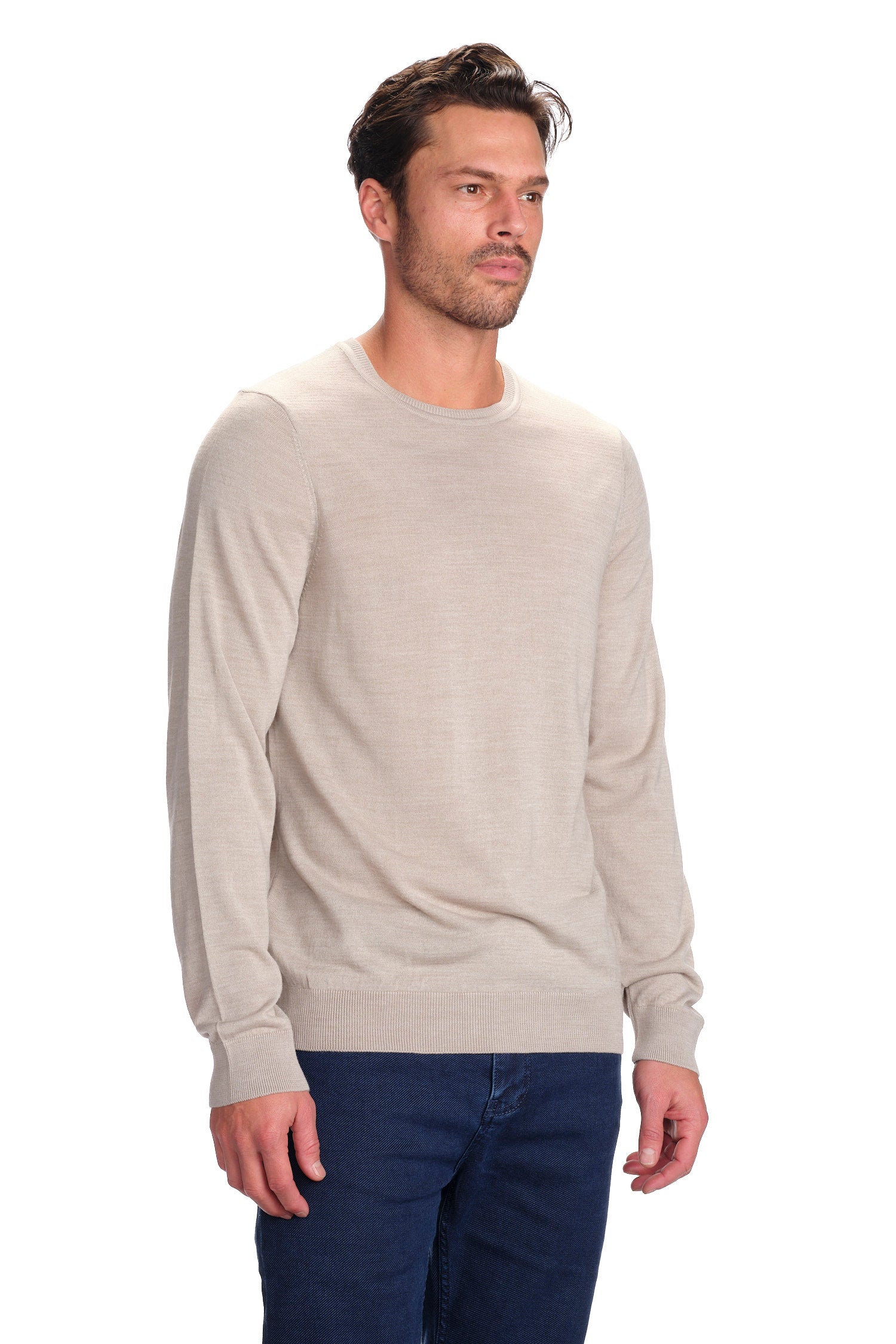 Merino Wool Solid Crew Neck Sweater