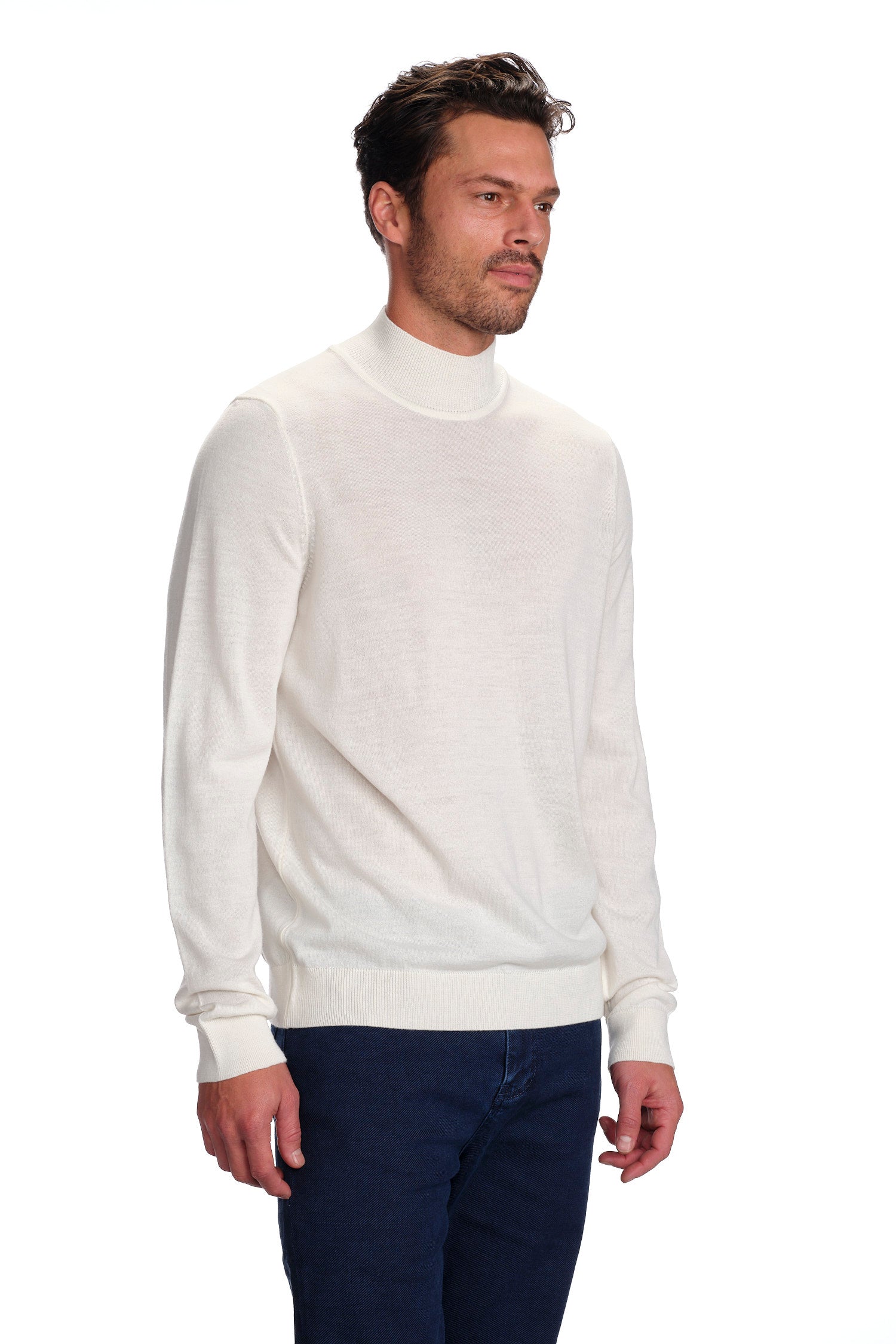 Merino Wool Solid Mock Neck Sweater