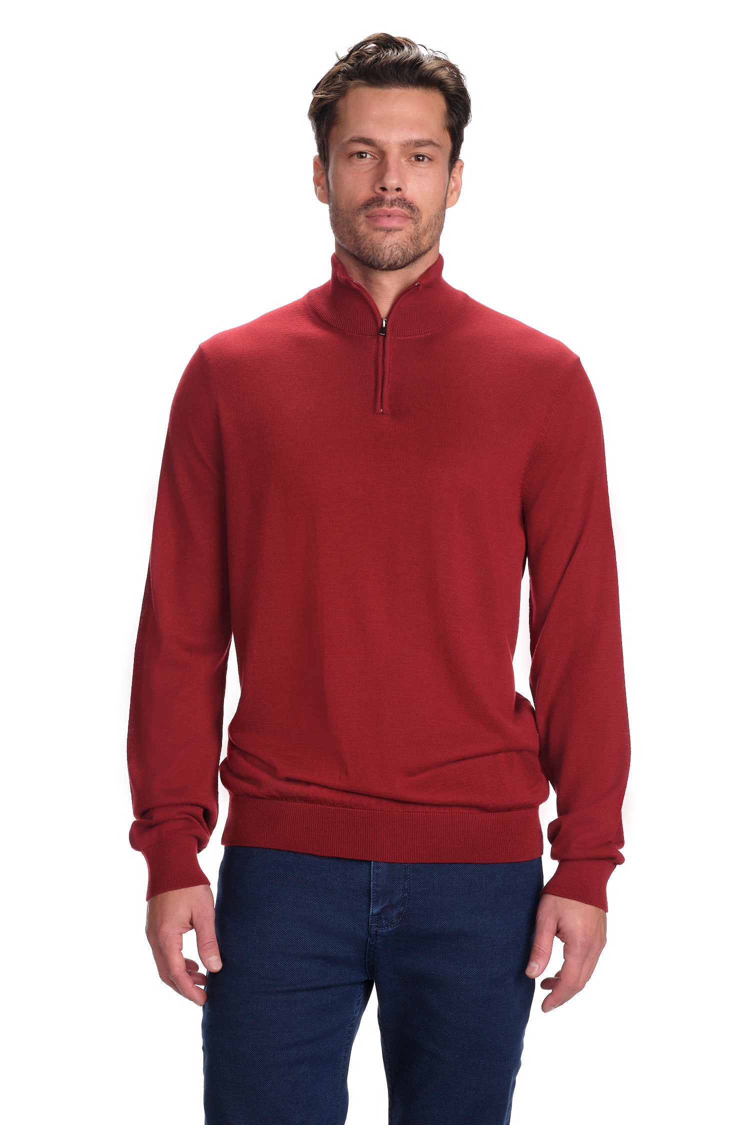 Merino Wool Solid Quarter Zip Sweater