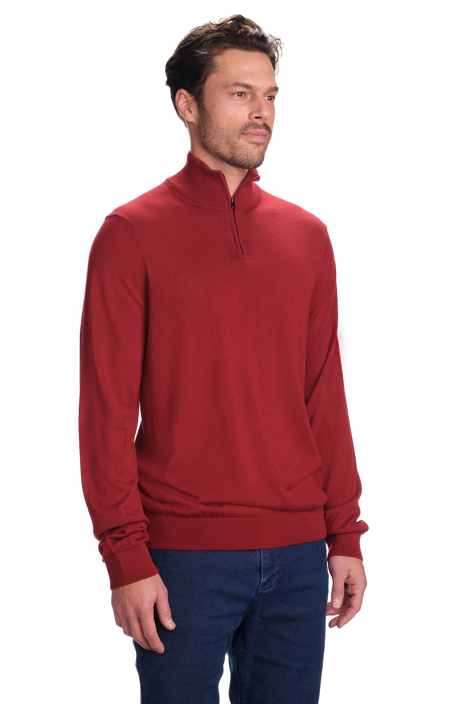 Merino Wool Solid Quarter Zip Sweater