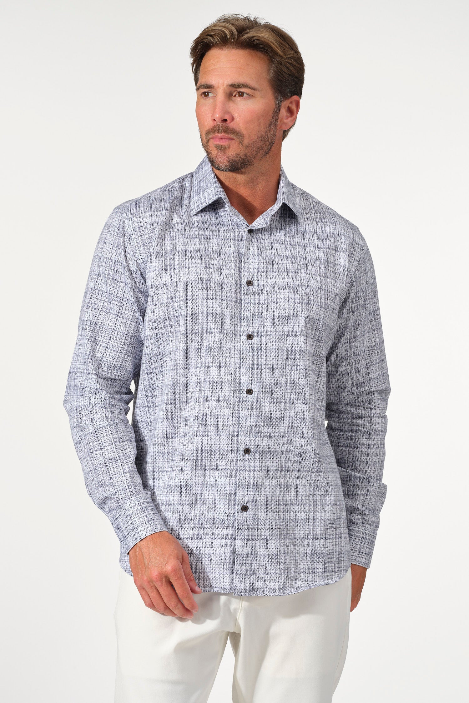 Brushstroke Print Stretch Cotton Shirt