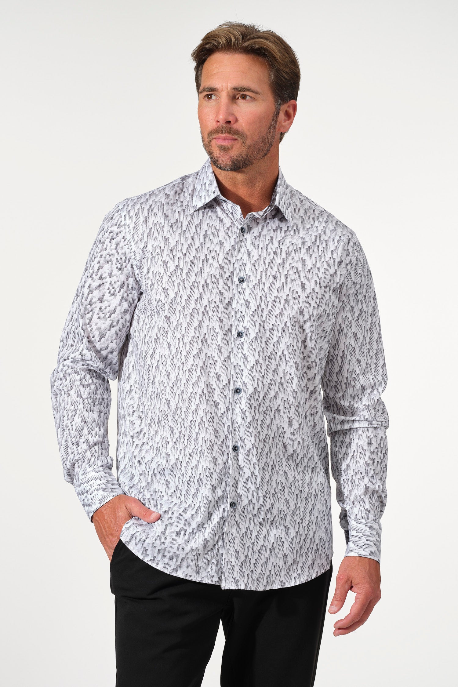 Stairline Print Stretch Shirt