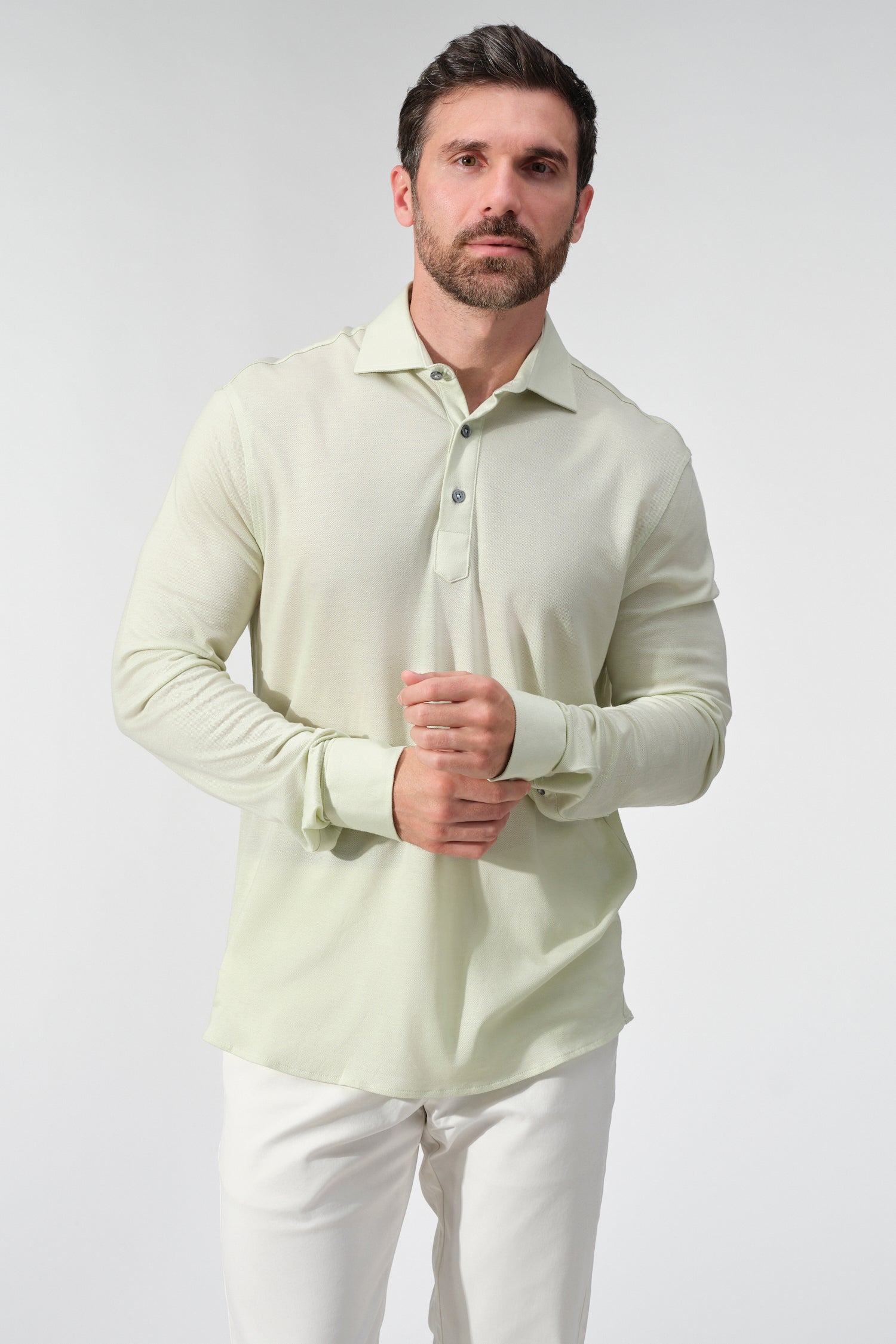 Tencel Blend Long Sleeve Polo